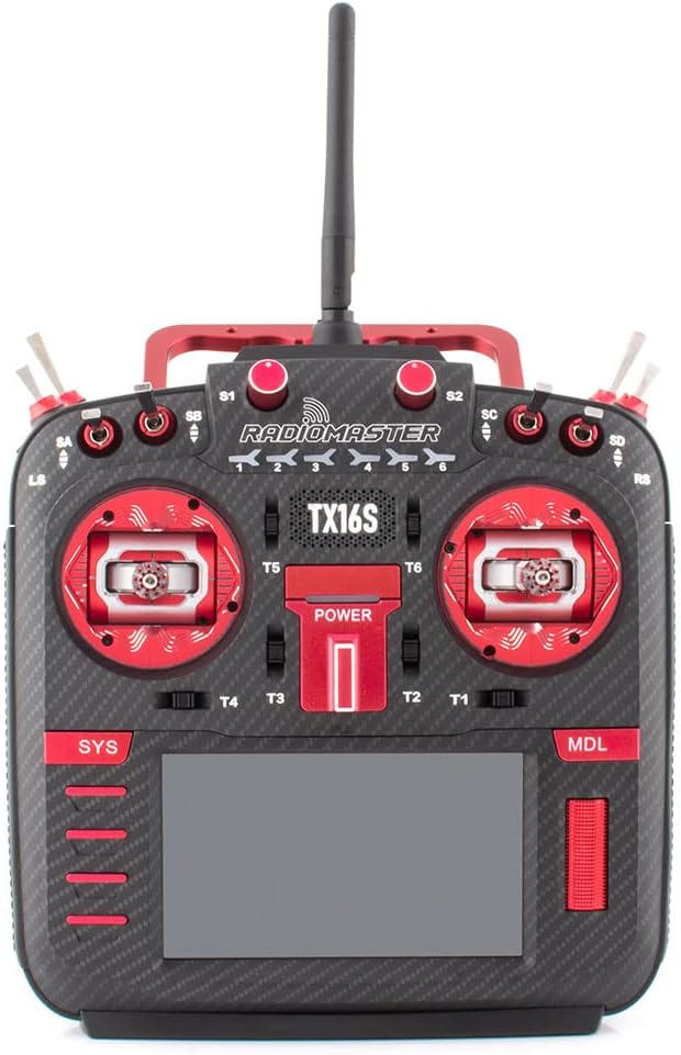 RotorLogic RadioMaster TX16S Mark II MAX Edition 2.4GHz 16 Channel EdgeTX OpenTX Radio Transmitter Leather Grips CNC Finished Components Mode 2 (Carbon Red, 4-in-1 w/ AG01)