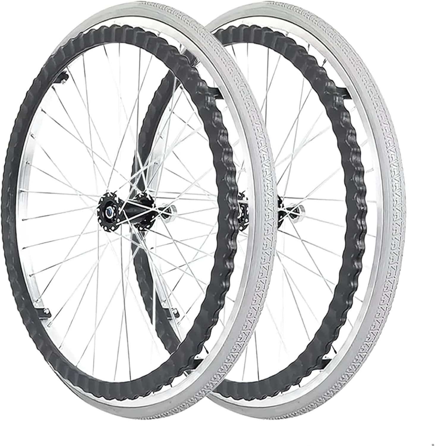 Wheelchair Replacement Wheels 2 Pack, 24 Inch Non-Pneumatic Solid Wheelchair Rear Wheel, Non-Slip Puncture Proof Wheelchair Caster Assembly, with Mounting Rod (Color : Black, Size : 24inch(6