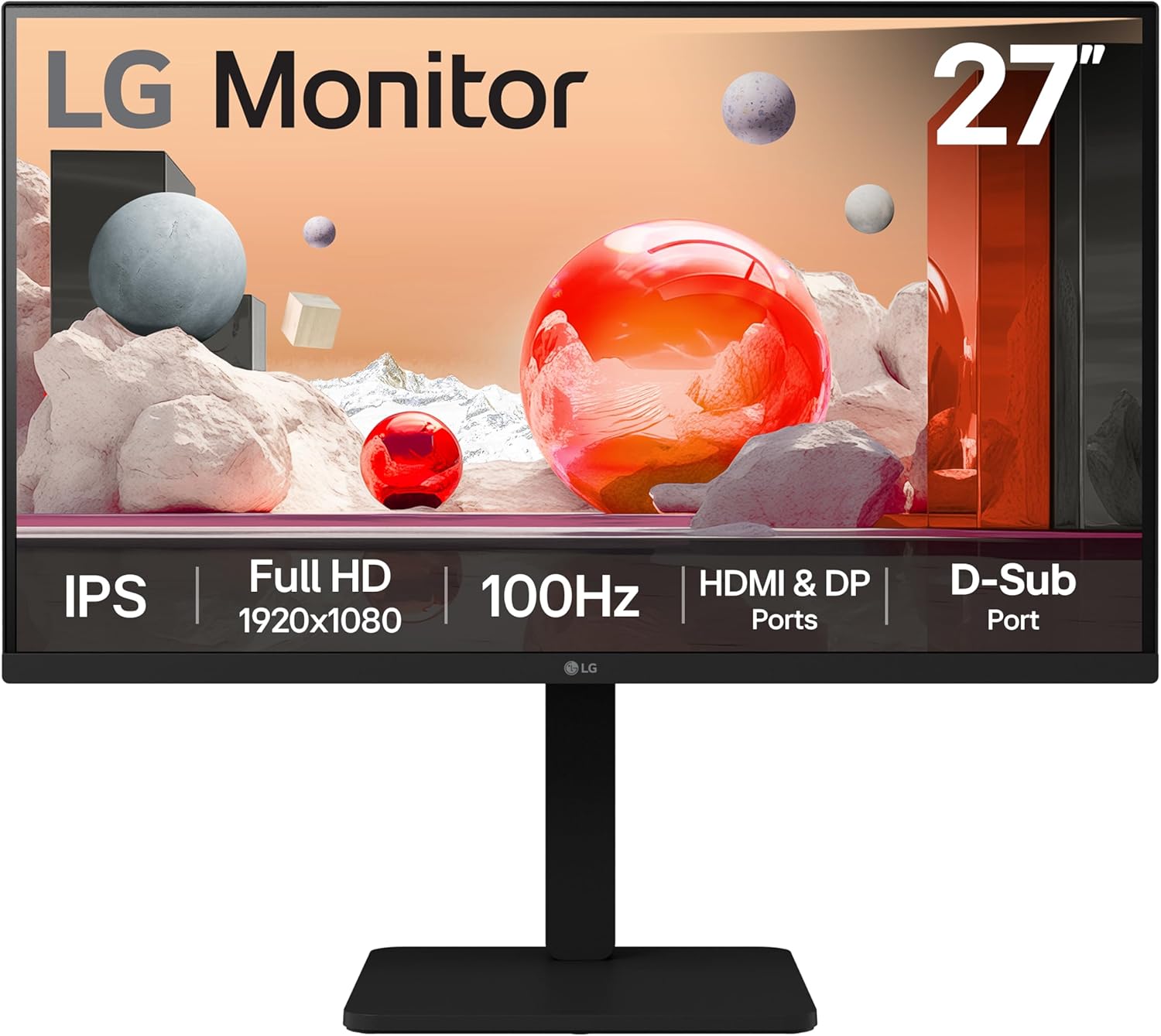 LG Monitor 27BA450 - FHD 1080p IPS 27 inch, 100Hz, 5ms, Office Display, Built-in Power and Speakers, D-Sub, HDMI, DisplayPort, Matte Black