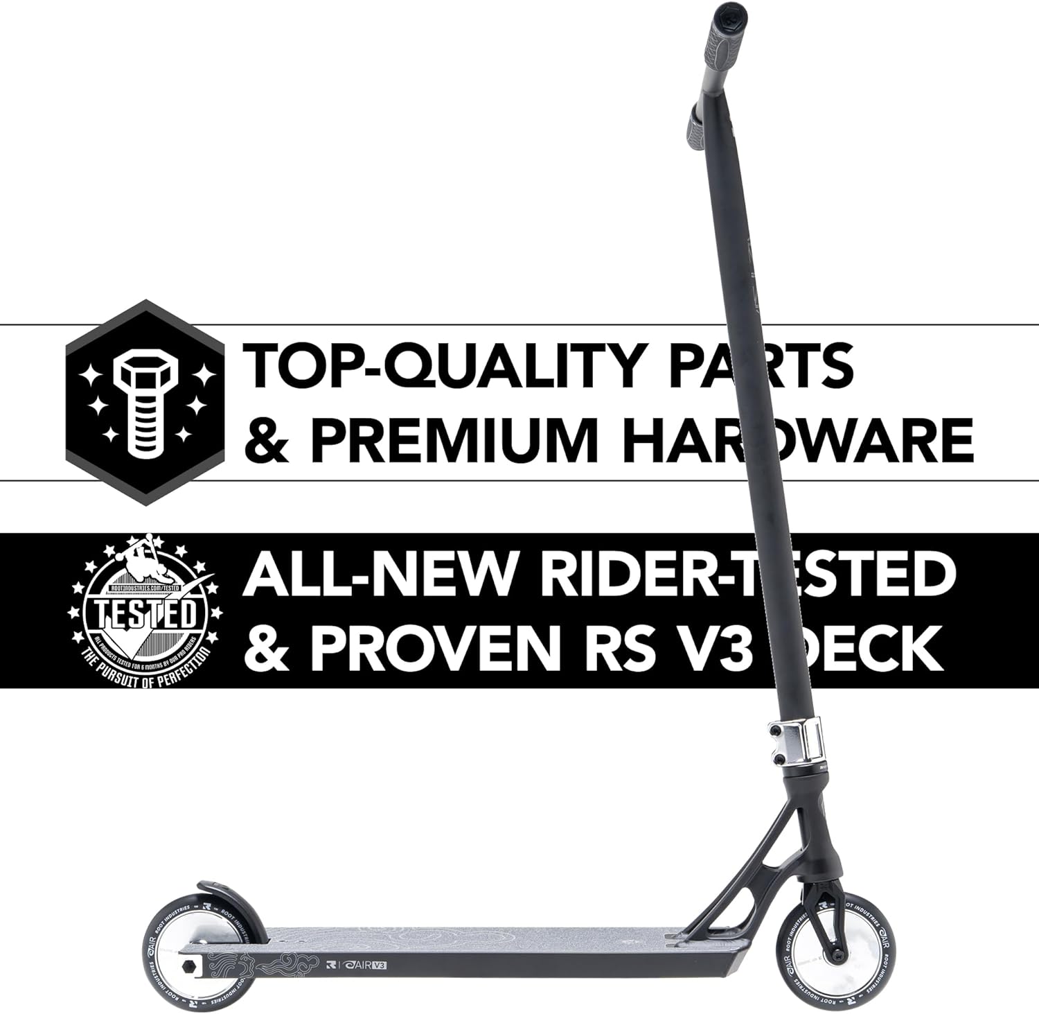 ROOT INDUSTRIES AIR RS V3 Complete Professional Stunt Scooter - Intended for Older, Taller Riders - Pro Deck, Bars, Wheels - Ready-to-Ride for Tricks, Stunts, Cruising, etc.