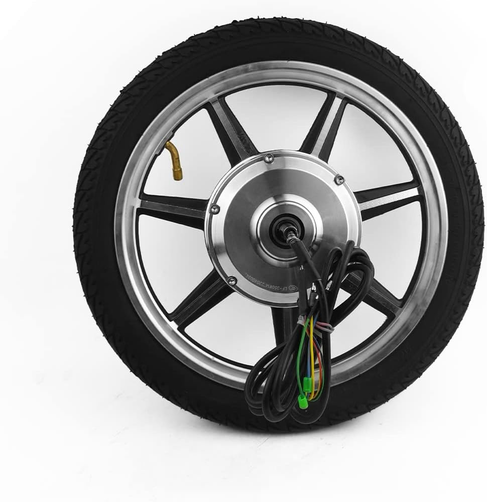 L-faster 14 Inch 350W Brushless Geared Hub Motor Mag Wheel with Tire PAS Accelerator for Front Drive Scooter Small Bike Bicycle with tire(48V Handle Throttle)