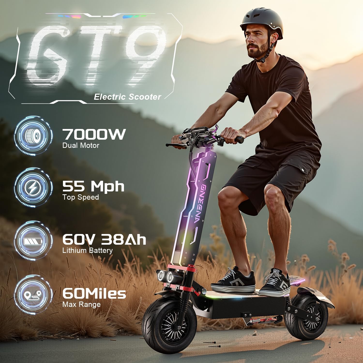 Electric Scooter for Adults, 5600W/7000w Dual Motors, Up to 50/55 MPH Max Speed with 60V 33Ah/38Ah Battery, Up to 50/55 MPH Max Speed, Large Display, 11
