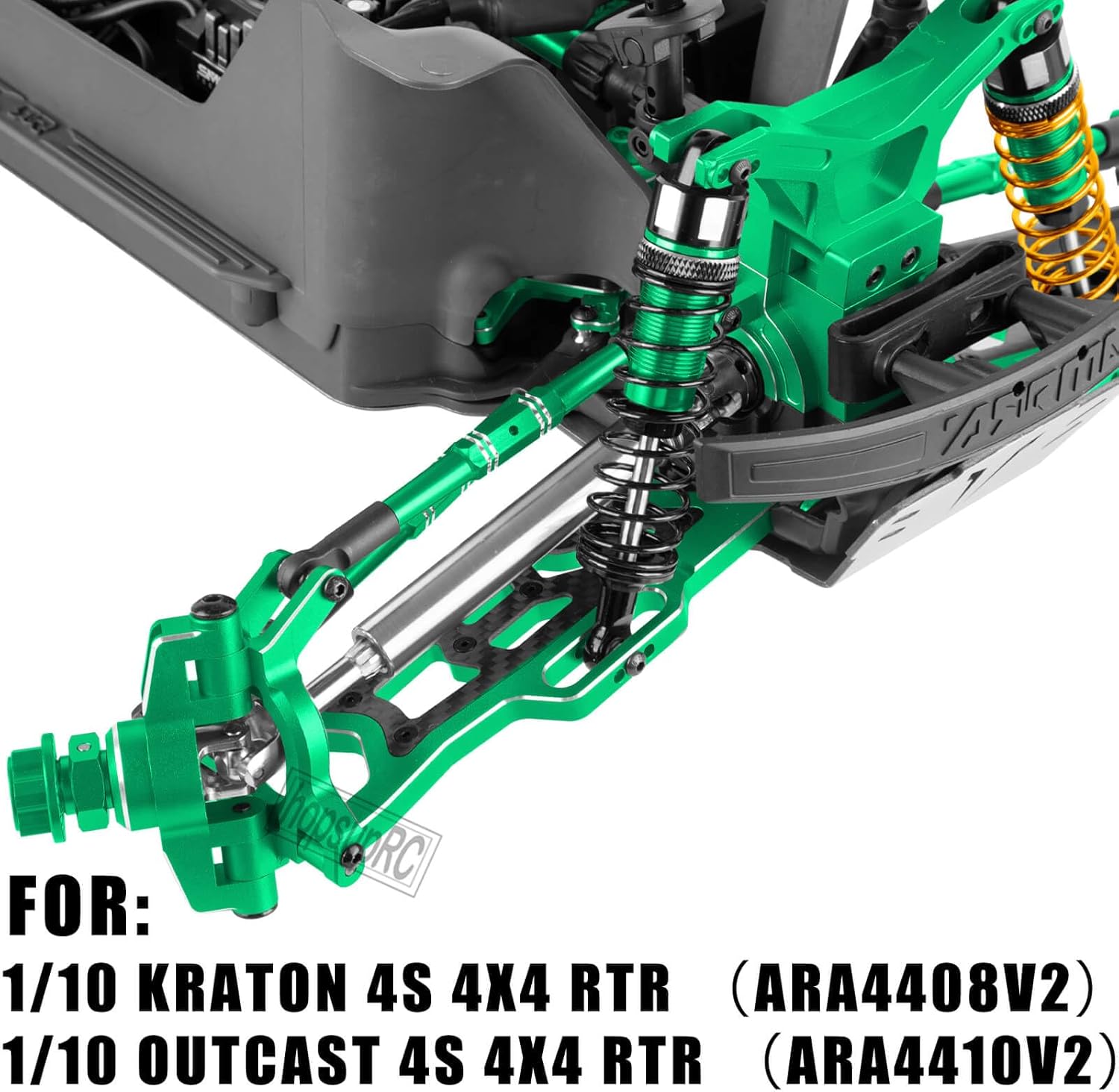 Upgrade Parts for 1/10 Kraton Outcast 4X4 4S V2 BLX,RC Shocks&Arms&Caster Blocks hubs&25T Servo Saver&Steering Bellcranks&CVD&57T Spur Gear &Gearbox&Center Driveshafts&Links,Green