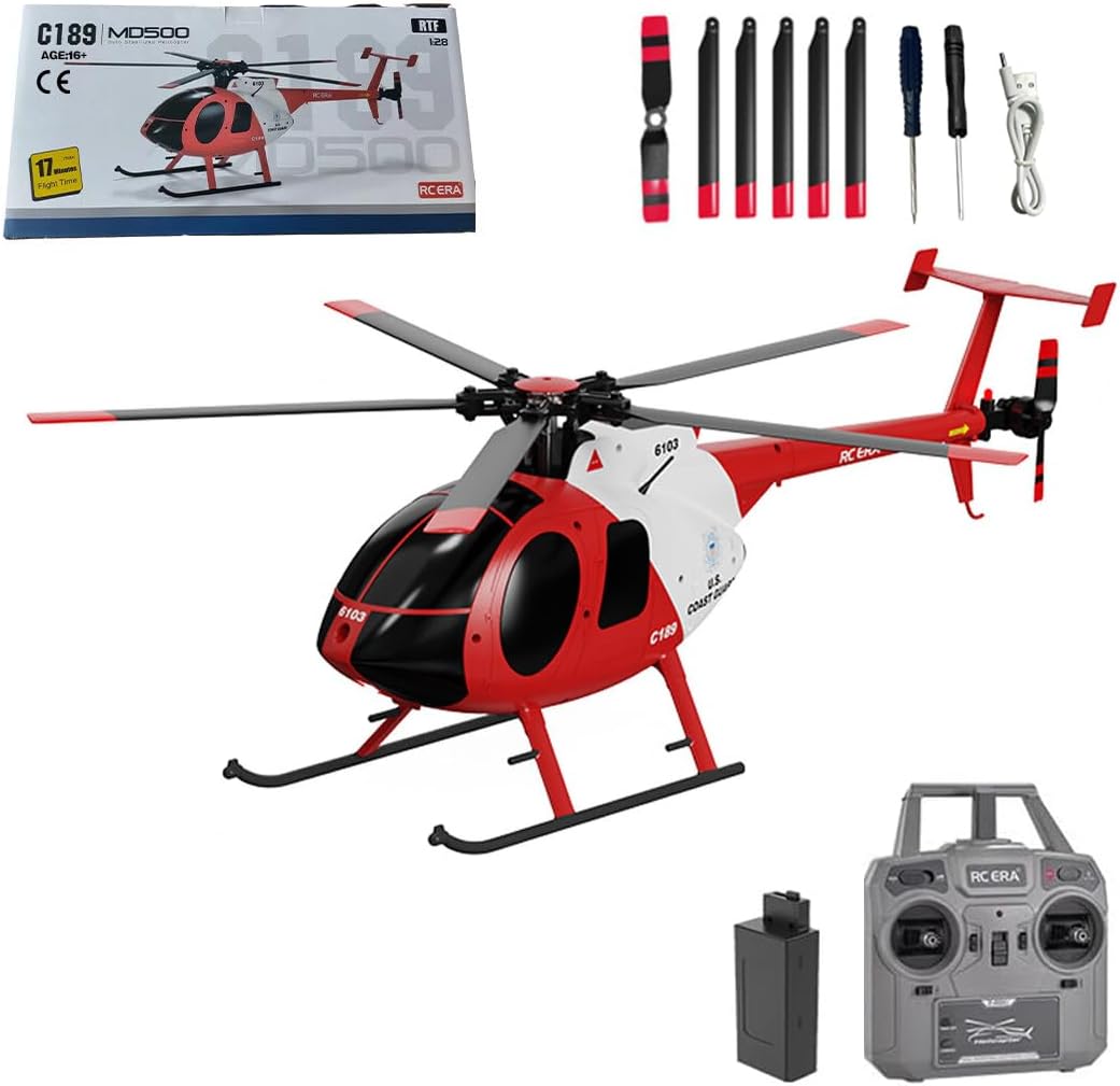 C189 MD500 Little Bird RC Helicopter with One-Key Takeoff/Landing, 2.4G 4CH Single Rotor RC Aircraft with 6-Axis Gyro, Dual Brushless Motors, Altitude Hold & Optical Flow Positioning - RTF