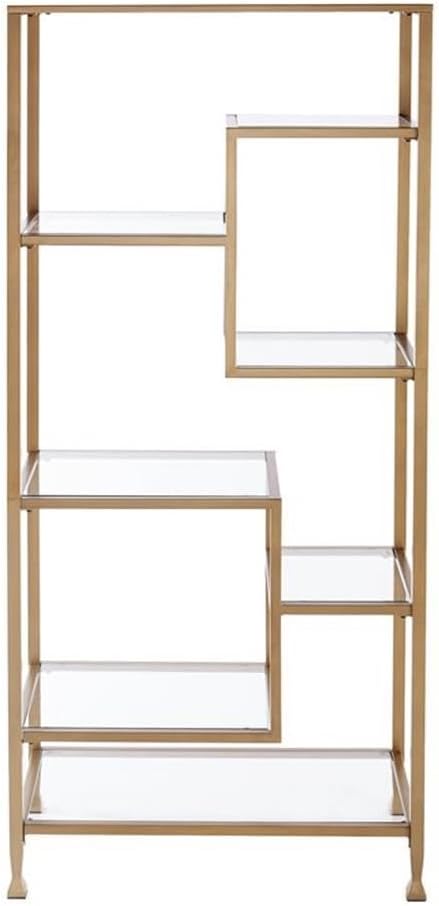 SEI Furniture Jaymes Metal-Glass Asymmetrical Bookcase in Soft Gold