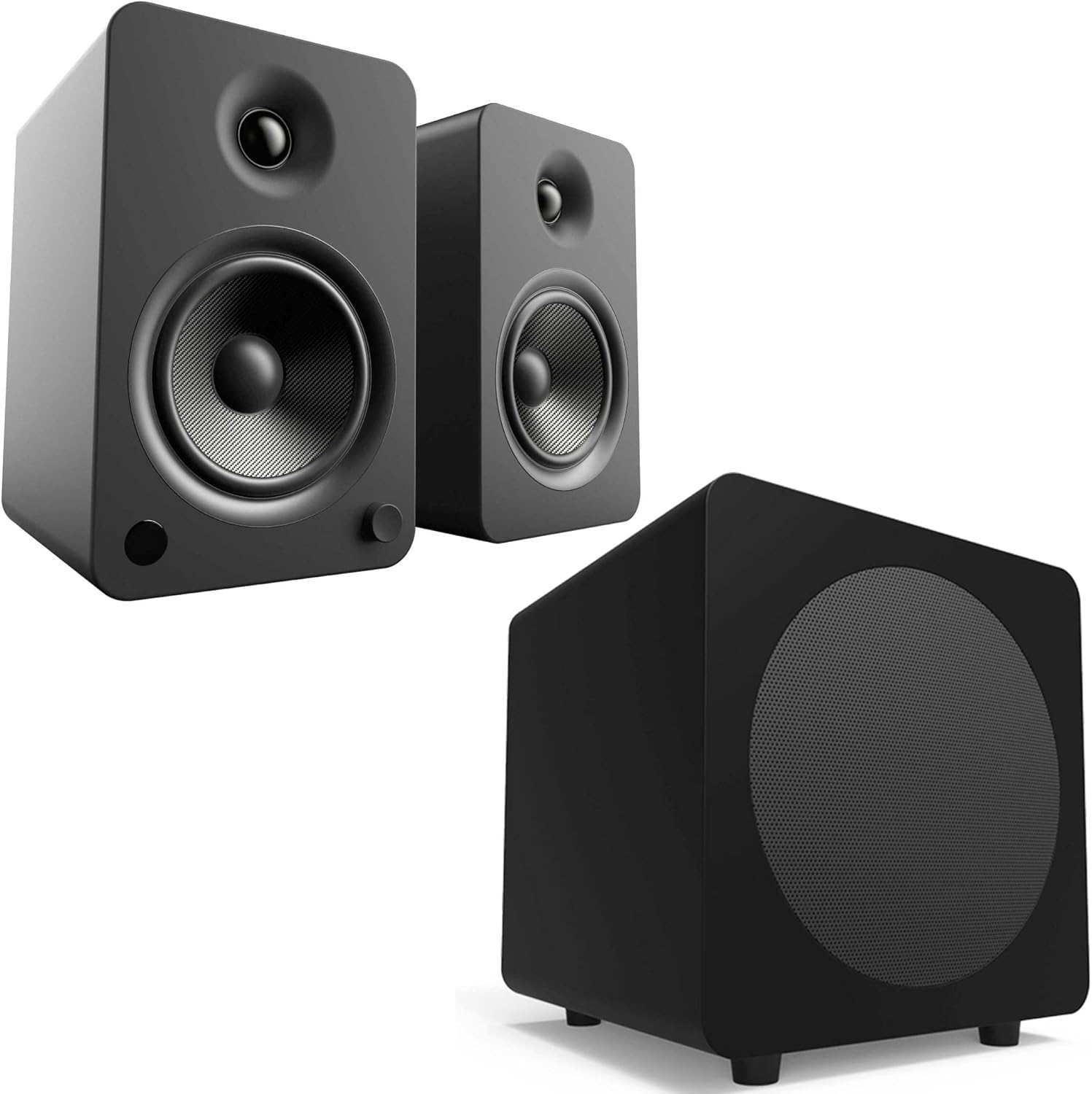 Kanto YU6MB YU6 Black Powered Bluetooth Bookshelf Speaker System w/ SUB8 250W Subwoofer Home Audio Bundle
