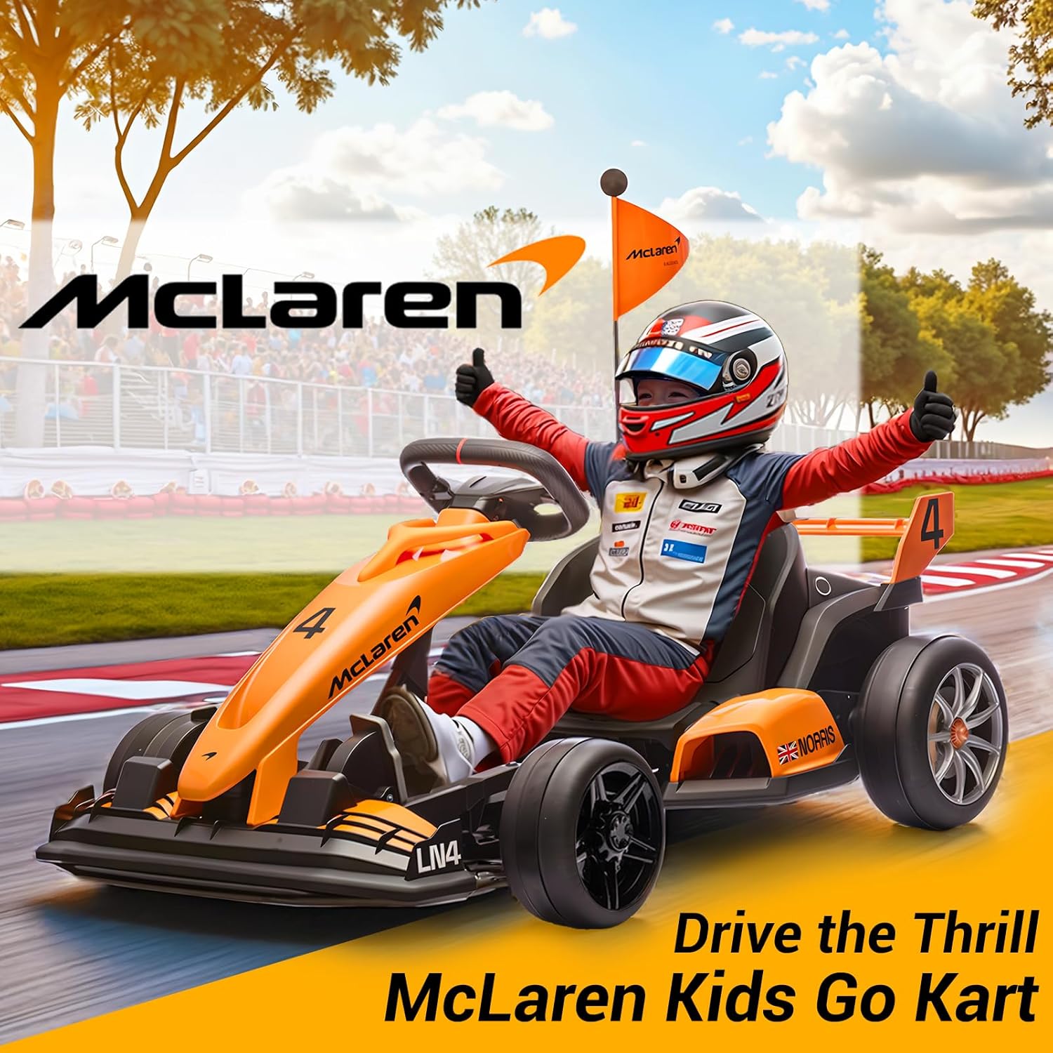 36V Kids Electric Go Kart, Licensed McLaren F1 Drift Kart with Dual 250W Motors, High-Low Speed Button, CVT Speed Mode, Adjustable Seat, Anti-Skid Tires & LED Lights for Ages 6-12