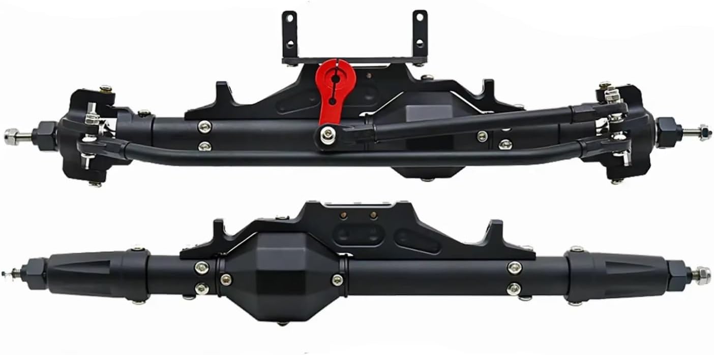 RC Axle For Axial For Wraith 90018 RR10 For Capra 1.9 For UTB 1/10 CNC Aluminum Complete Front Rear Axle With Tie Rod Servo Mount RC Crawler(Black,Set)