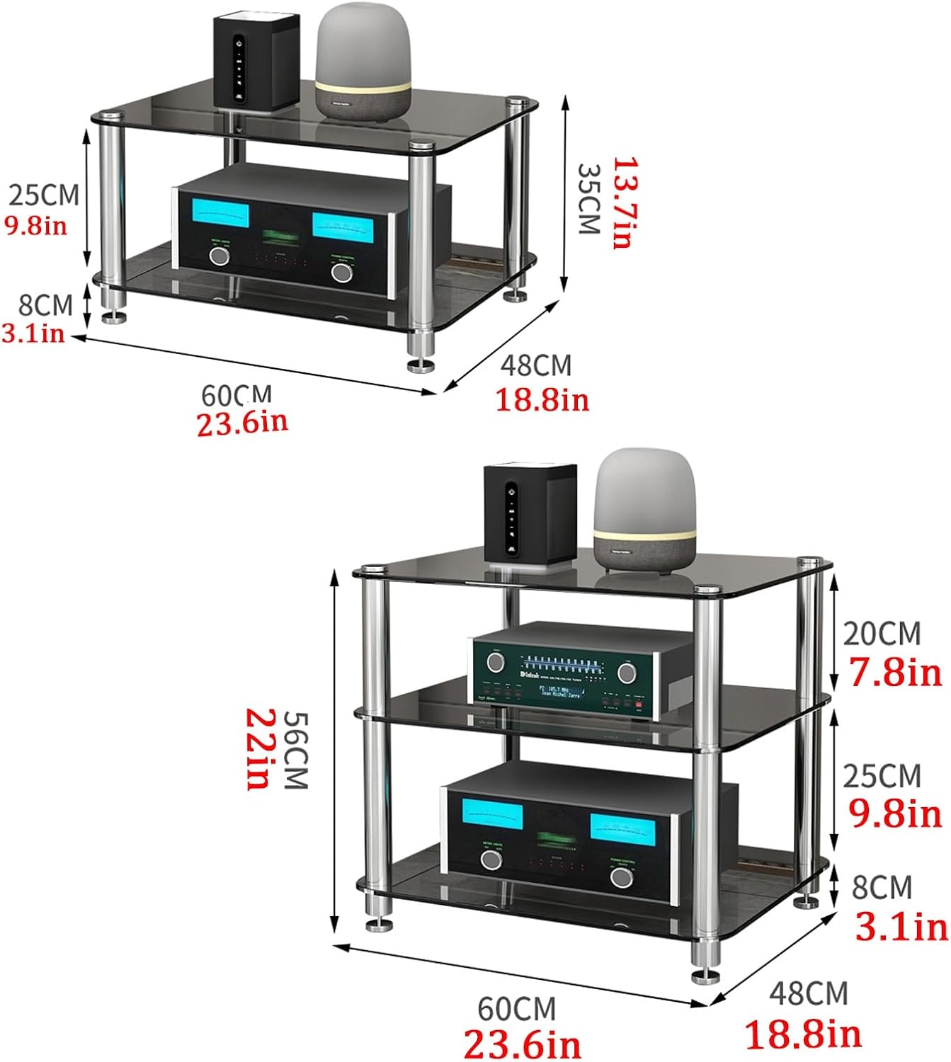 Multi-Layer Audio Rack & AV Media Stand with Tempered Glass