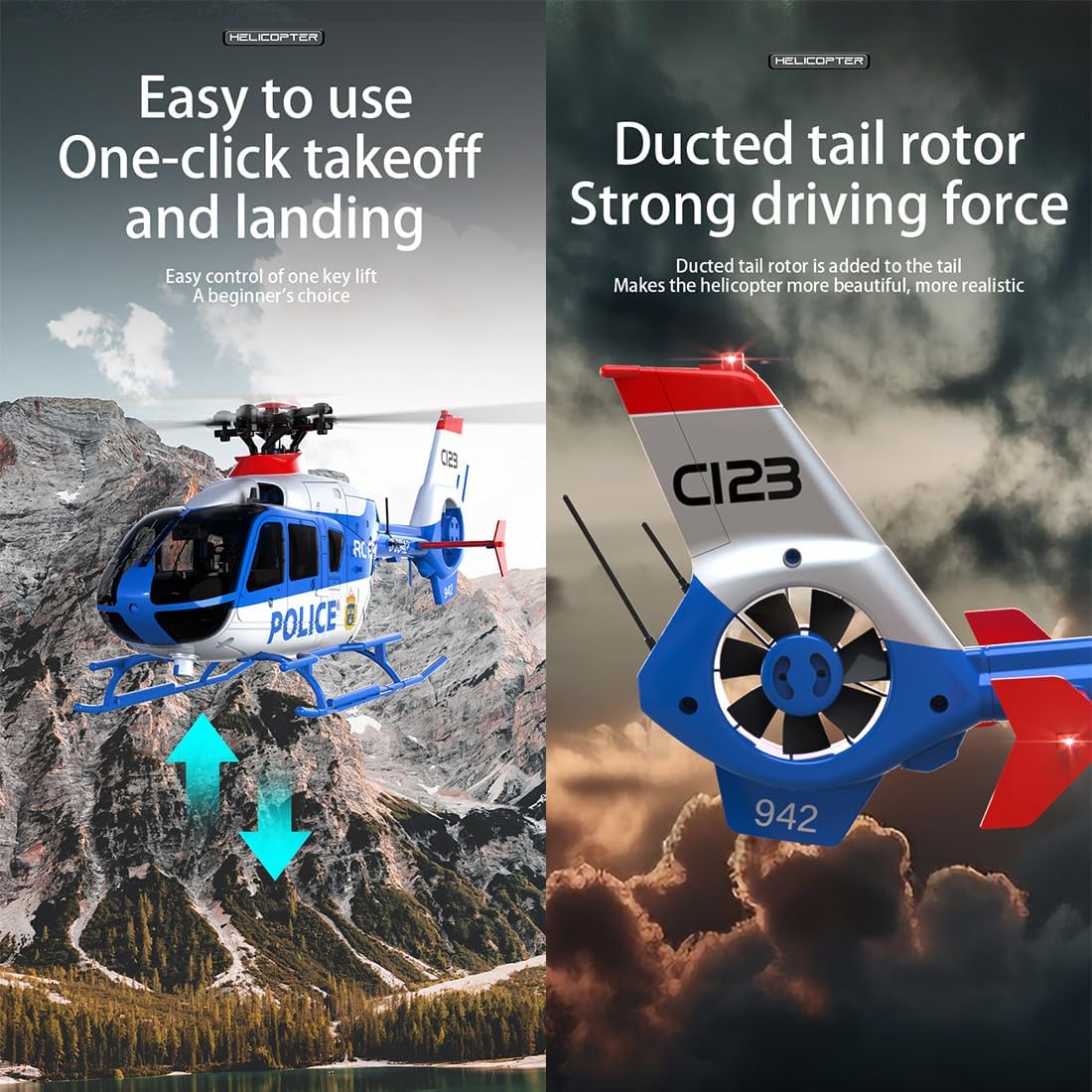 C123 RC Helicopters for Adults,1/36 Scale 2.4G 6CH Single-Rotor Gyroscopic Flying Aircraft Model with Optical Flow Positioning and One Key Take Off/Landing (RTF Version) (Blue & White, With 2 Battery)