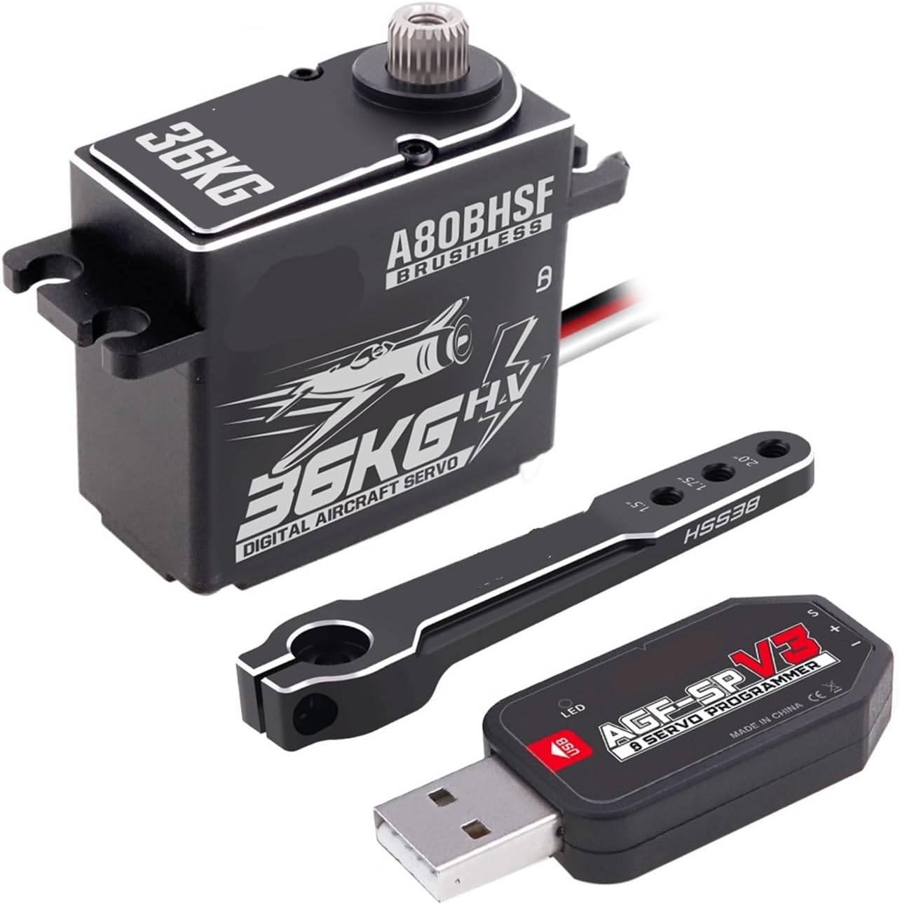 A80BHSF HV 36KG High Torque High Torque Digital Brushless Standard Programmable Servo Suitable for 30-200CC(A80BHSF 36kg Set3)