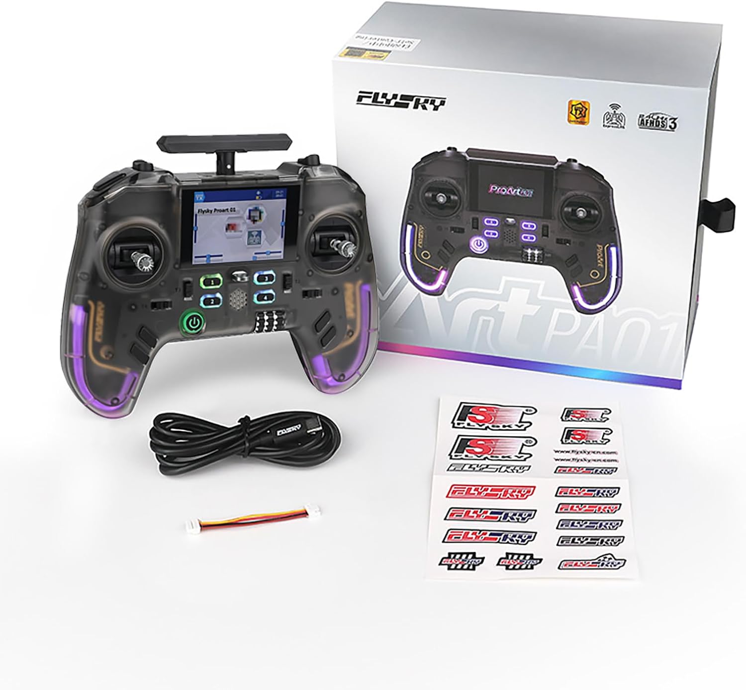 Flysky Open Source Remote Controller, 2.4GHz RC Radio Transmitter with 2.4 inch IPS Screen, Gyro, Retractable Antenna, Programmable Transmitter for RC Car Boat Aircraft Robot