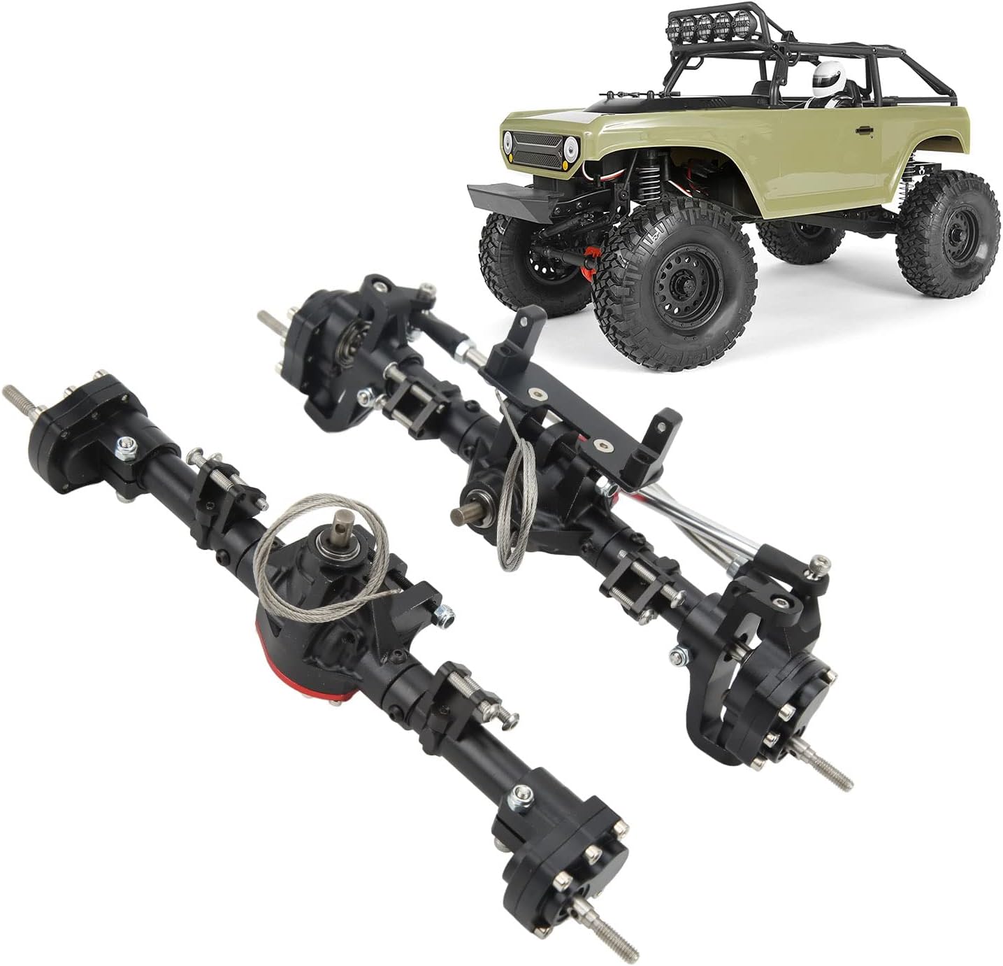 HEEPDD RC Vehicle Front Rear Axles Kit, Front Rear CNC Differential Locking Portal Axles Set for Axial SCX10 I II III 90046 90047 1/10 RC Car (Black)