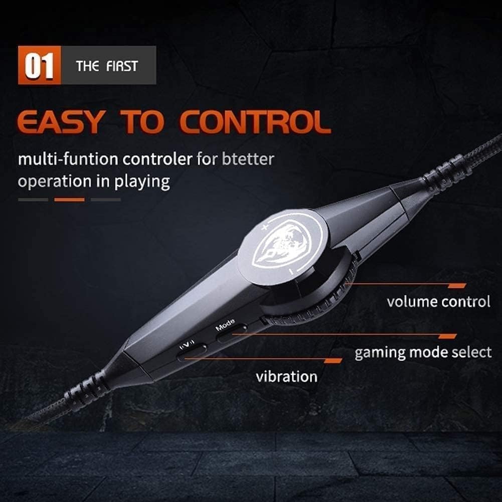 High-end USB PS4 Headset, 7.1 Surround Sound PC Gaming Headset with Cable and Noise Cancelling Mic Headphones for Laptops, Computer,with RGB Light