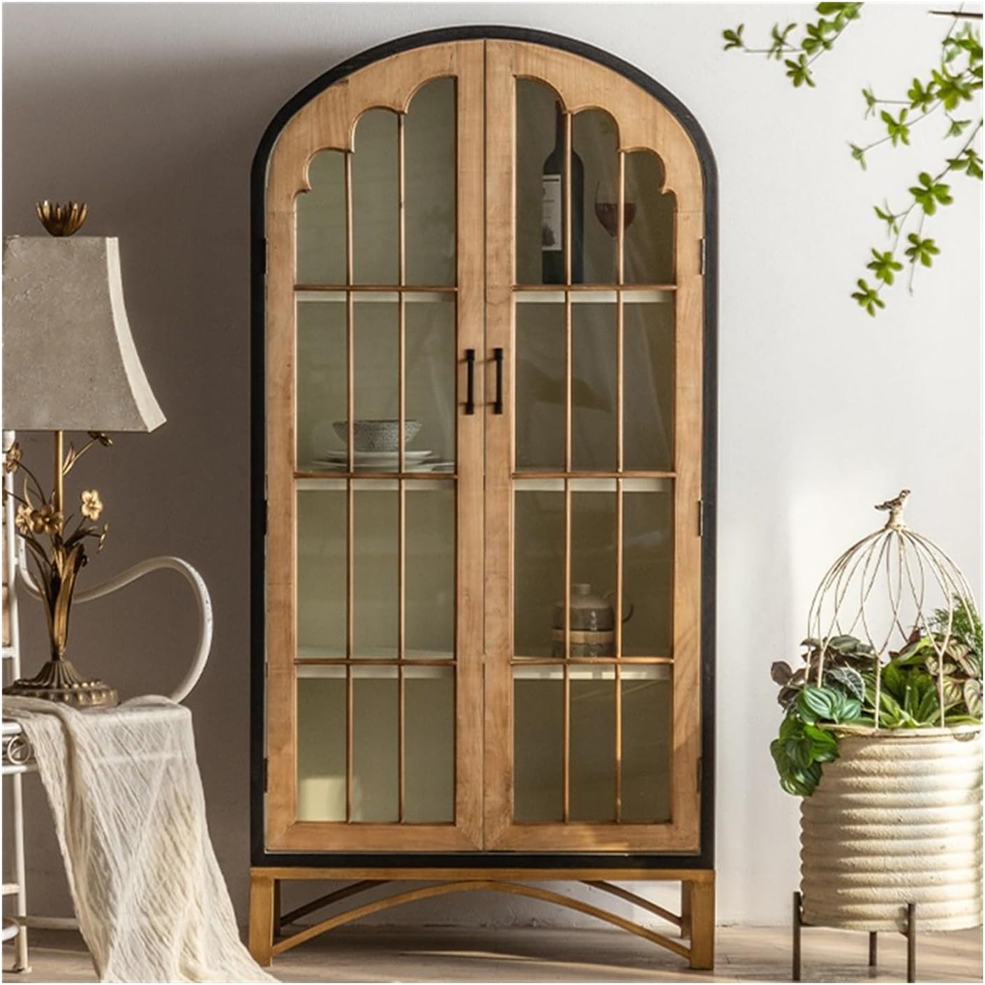 MOOWI Bookshelf Bookcase Solid Wood Floor-Standing Wabi-sabi Style Bookshelf Glass Display Cabinet with Door Wall Storage Cabinet Book Shelf, WANGJIANJUN2023