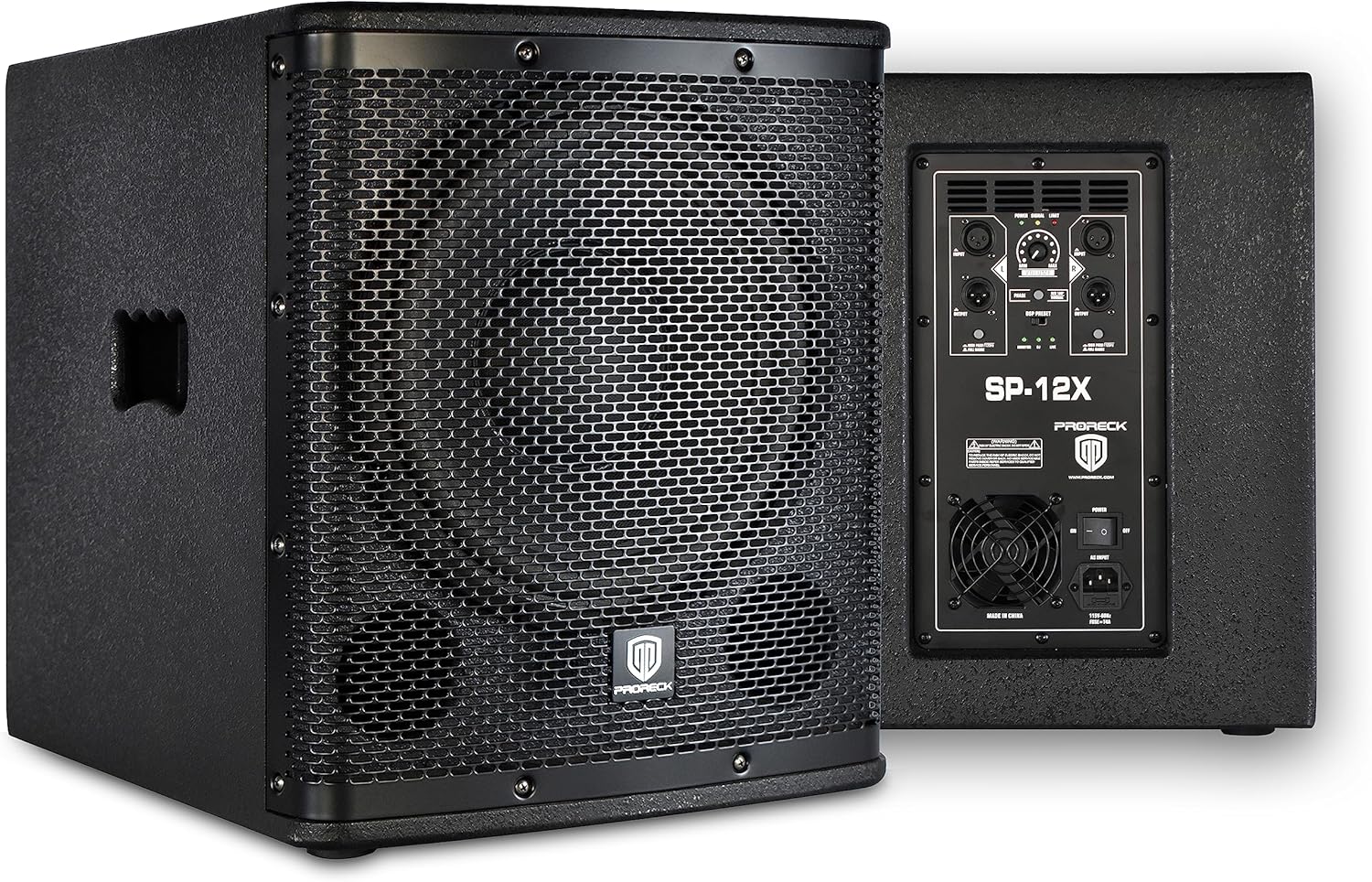 PRORECK SP-12X Active Powered PA DJ Subwoofer Cabinet 12 inch 1000W P.M.P.O with Class-D Amplifier, 3 DSP Presets-Monitor, Bass Reinforcement, Black, for Wedding, Party, Concert, Church (One Sub)