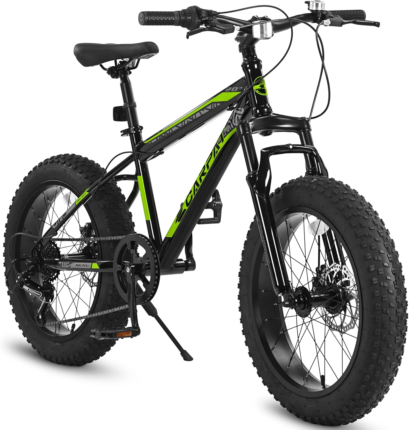 20 Inch Kids Mountain Bike, Fat Tire Bike for Boys Teens with High Carbon Steel Frame Dual Disc Brakes Durable Front Suspension 7-Speed Adjustable, Kids Bicycle for Snow and Off-Road Riding