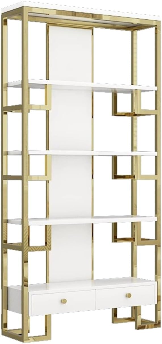 Book Shelf Storage Rack Modern Light Luxury Stainless Steel Creative Bookshelf Office Wrought Iron Storage Rack Simple Living Room Display Rack Bookshelf Bookcase(Color:A,Size:L:120X30X200cm)