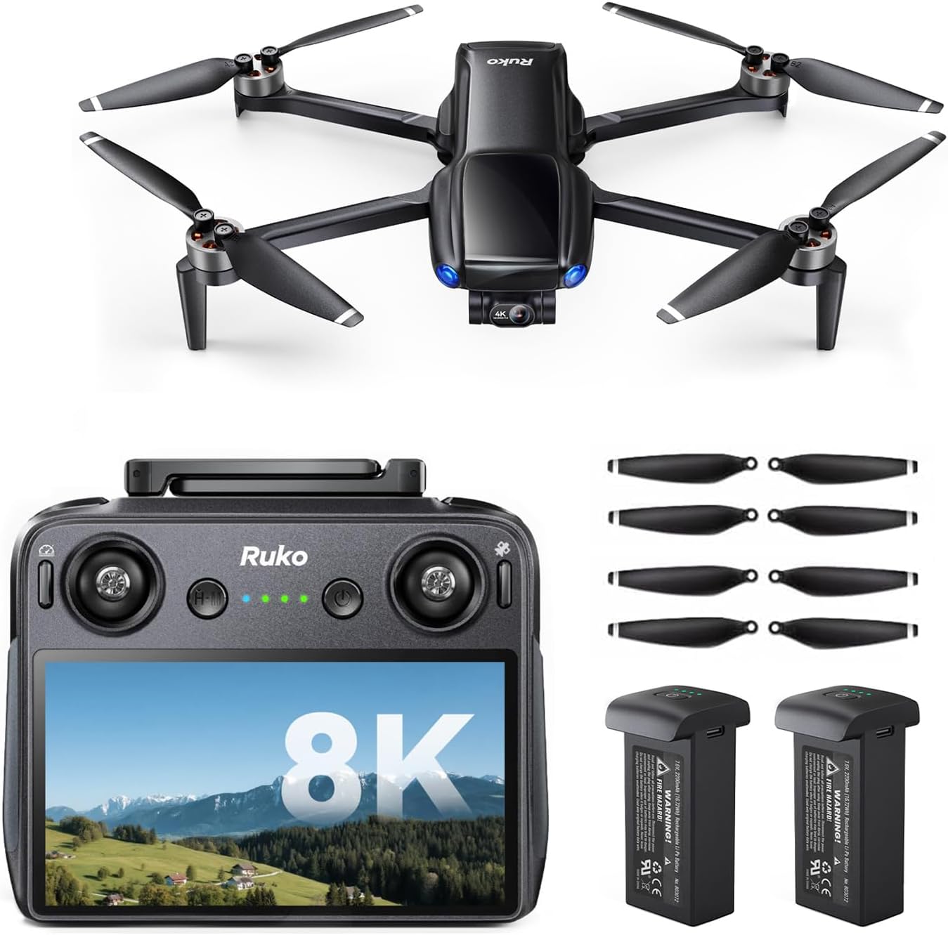 Ruko U11MINI 4K (RC3), Beginner Drone with Touchcreen Controller and U11MINI 4K Drone Propellers