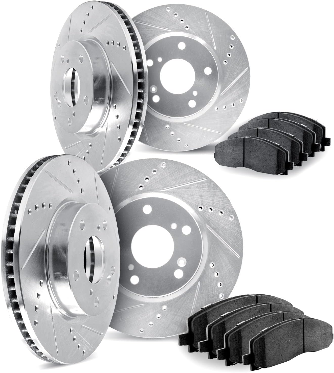 Dynamic Friction Company Front and Rear Brakes and Rotors| Drilled Slotted Brake Rotors| Front and Rear 5000 Advanced Brake Pads and Rotors Kit| Automotive Replacement Brake Kits