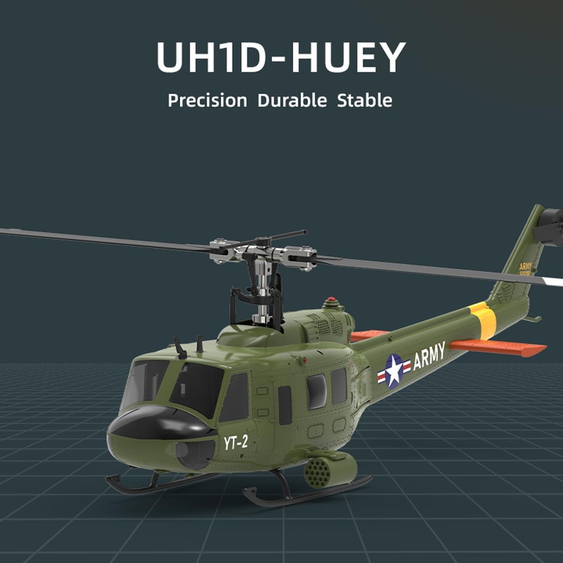 F07-V UH-1 Huey Brushless Military RC Helicopter, 1:34 Scale 2.4G 6CH Single Rotor RC Helicopter with 3D/6G Modes, High-Performance Stunt Drone for Advanced Pilots