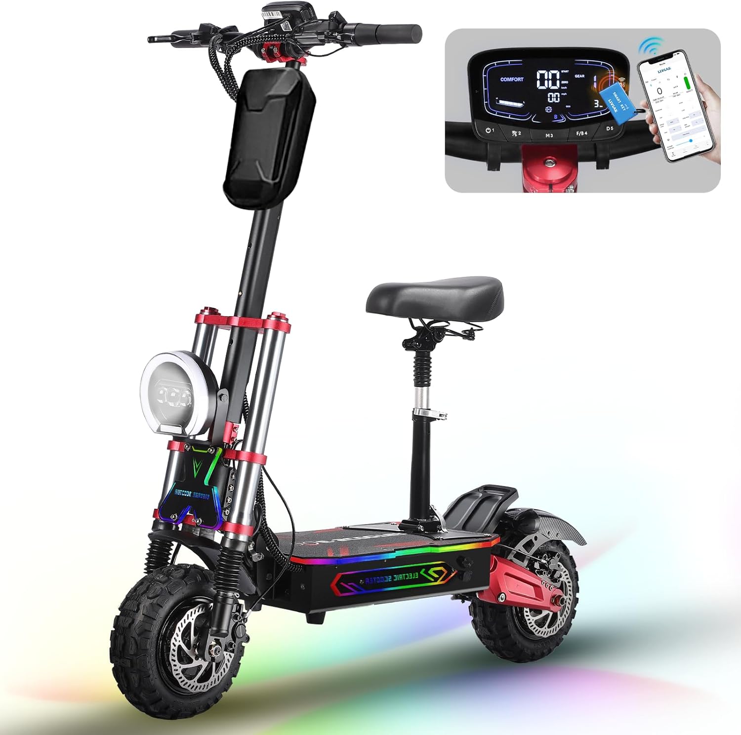 S5 Electric Scooter for Adult, 6000W Dual Motor 55MPH Fast Escooter, 60V 38Ah Battery Up to 75 Miles, Portable Folding E-Scooter with Seat, 11