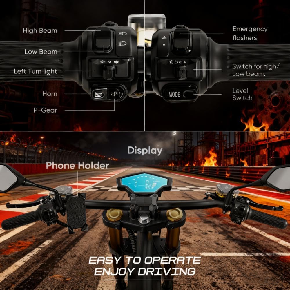 eAhora M8S (2026 Update) 4000W Electric Motorcycle for Adults,50MPH 72V 35Ah Battery 90 Miles Long Range,Full Suspension Dual Hydraulic Brakes,Street Legal Scooter