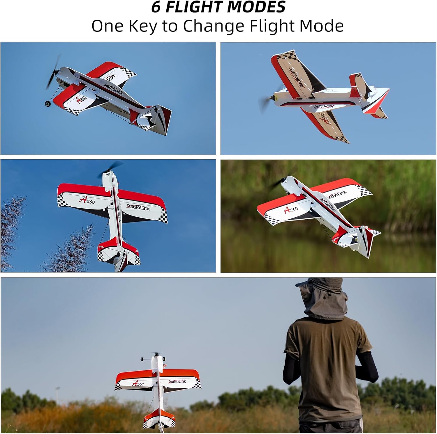 Radiolink A560 PNP (Plug&Play) RC 3D Airplane & AT10II 12 Channels RC Transmitter and R12DS Receiver, Left Hand Throttle Radio, CM210 2S LiPo Fast Charger Kit, Totally RTF