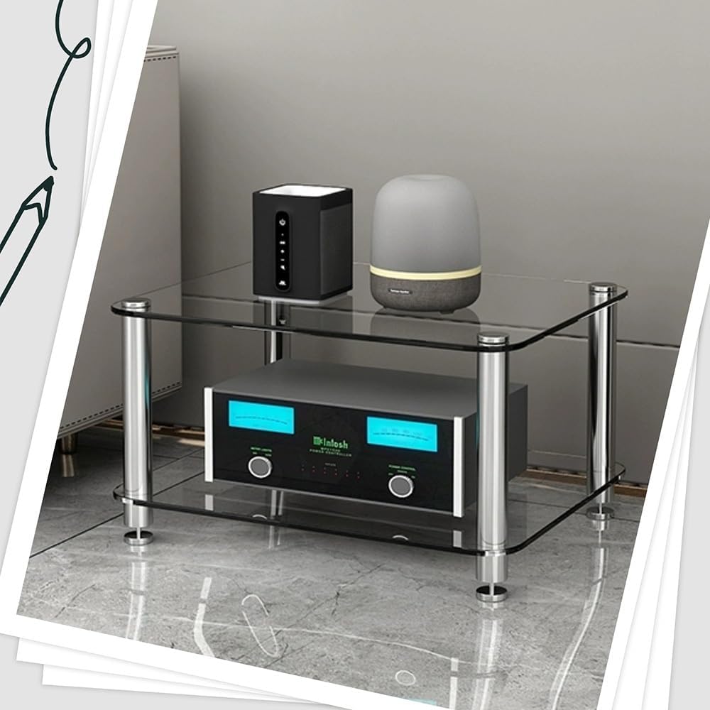MUGVFVCSQ AV Media Stand Corner Shelf for Home Theater/Game Console Stereo Rack 1 2 3 4 Tier Tempered Glass Audio Rack Tower Storage Cabinet HiFi Rack(Transparent