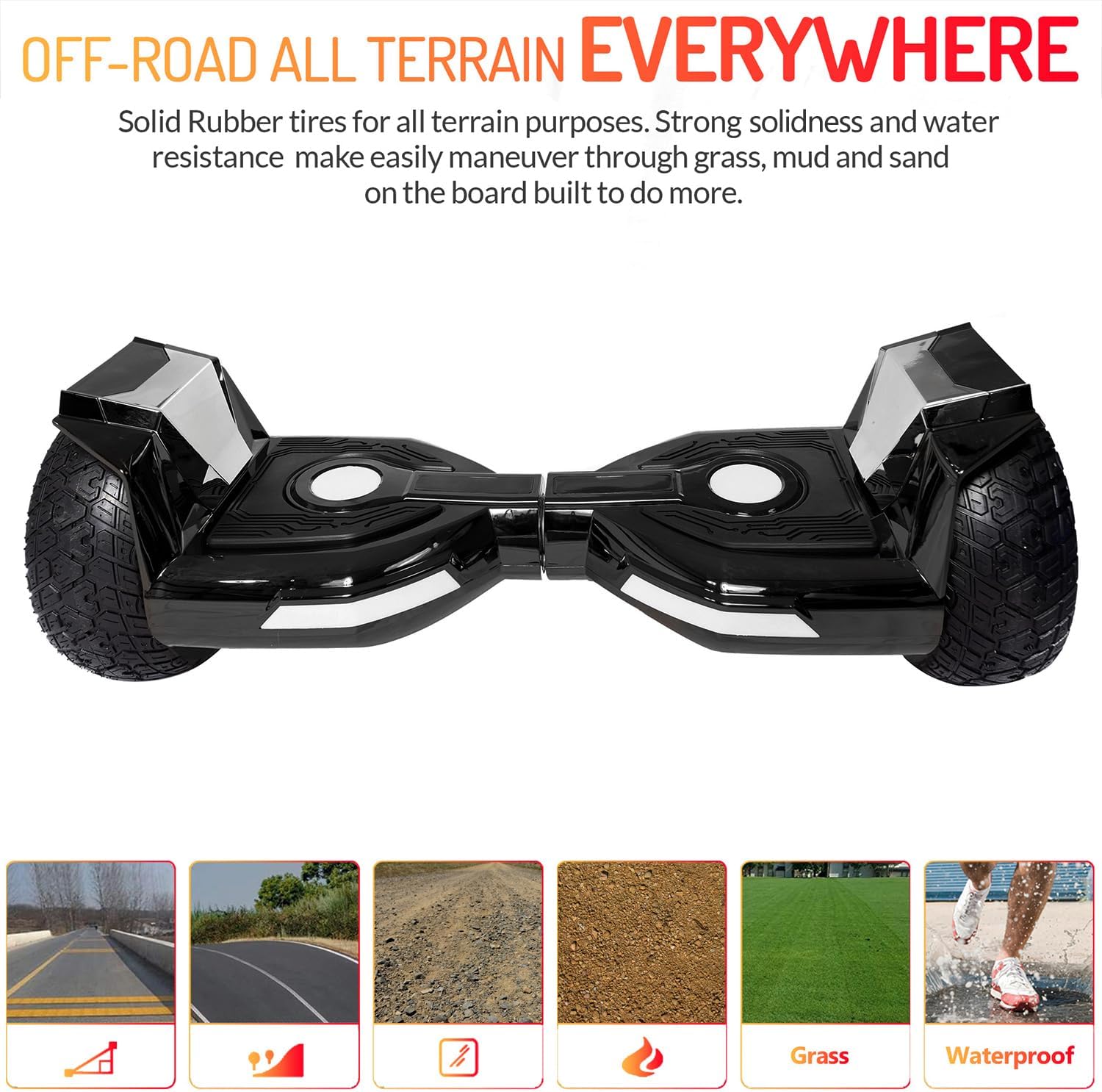8.5” All Terrain Hover Board, Off Road Self Balancing Scooter with Bluetooth and LED Lights, UL2272 Safety Certified