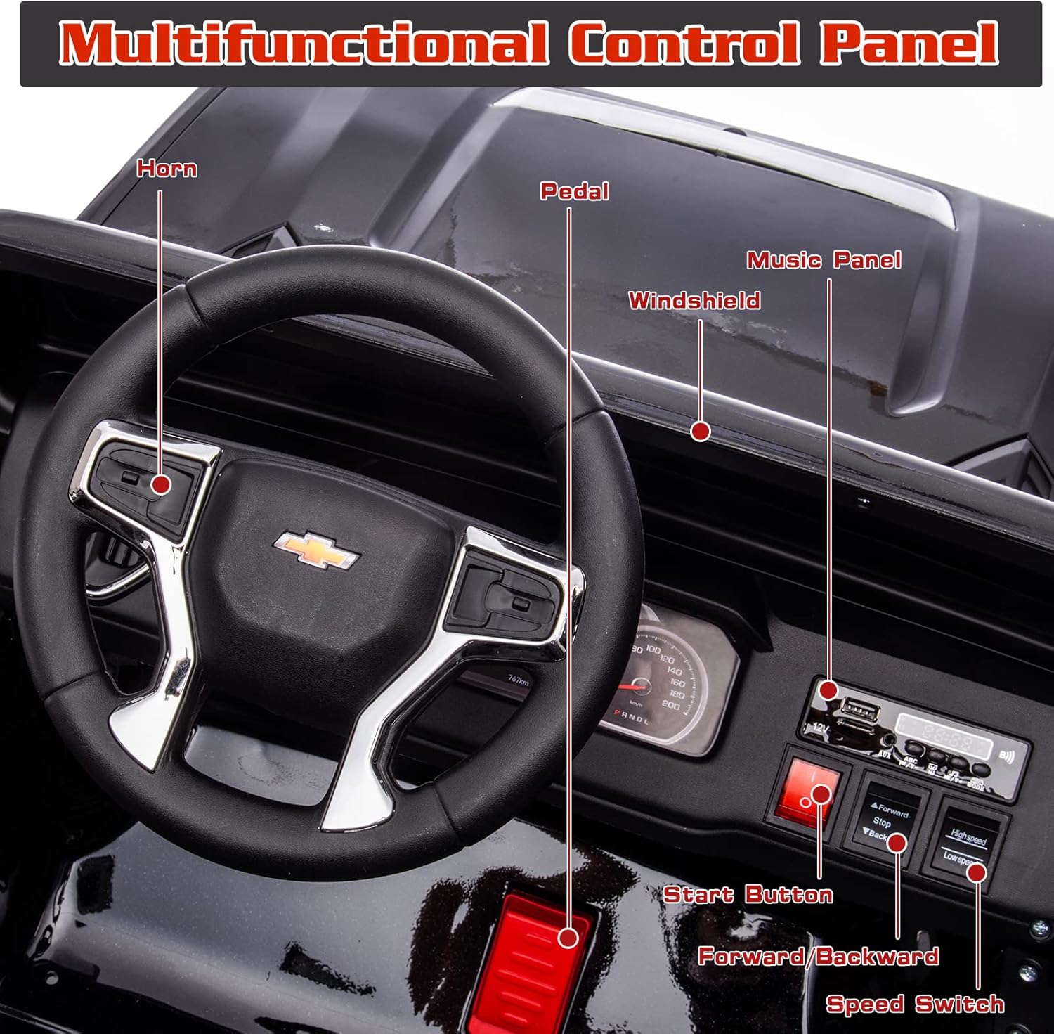 24V 4WD Ride on Toy, 2 Seater Licensed Chevrolet Silverado HD with Remote Control, Battery Powered Kids Electric Ride on Truck for Boys Girls with Music, Bluetooth for Outdoor, Grass, Black