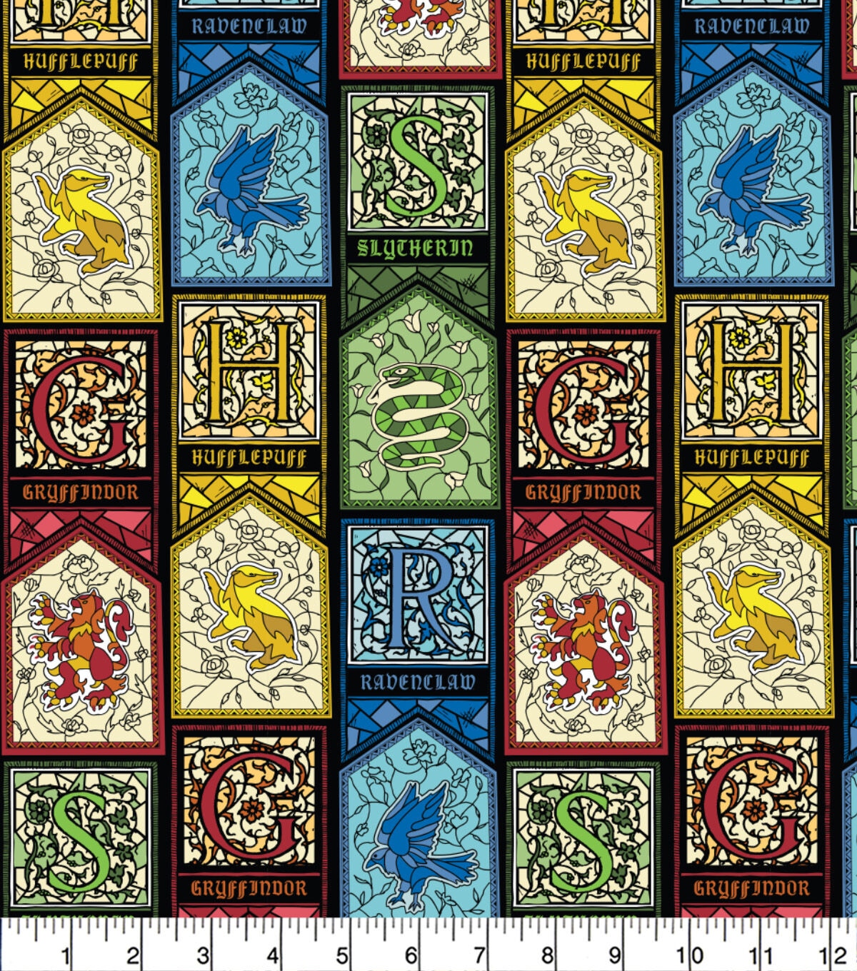 Harry Potter Cotton Fabric Stained Glass Houses