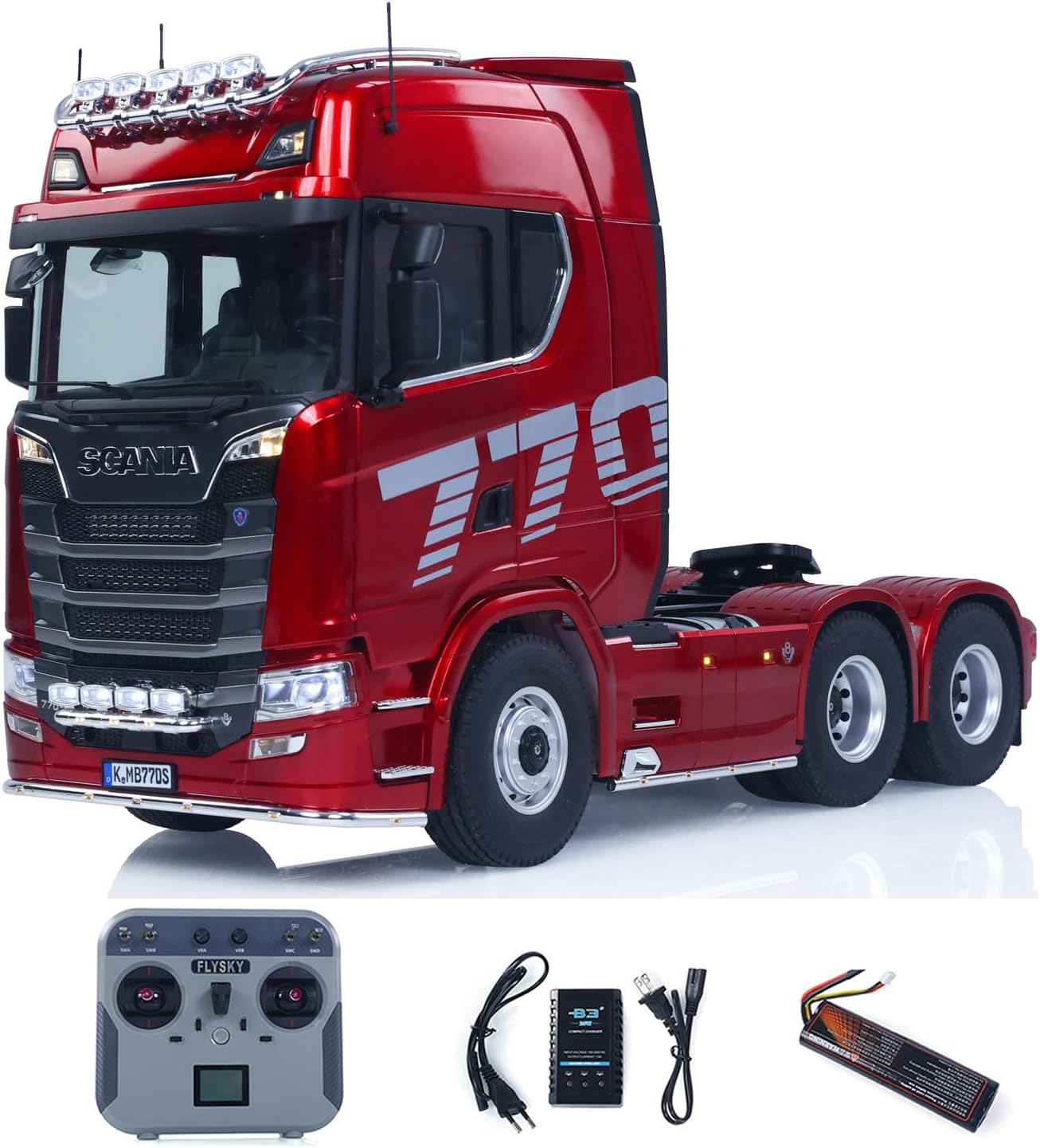 KABOLITE 1/14 6x6 770S 100 RC Tractor Truck Lorry Car 2Speed Gearbox Differential Lock RTR Model for Adult(Red), Fit with Semi Trailer Flatbed 1502 TH16848, 1/14 2Axle Trailer TH01024