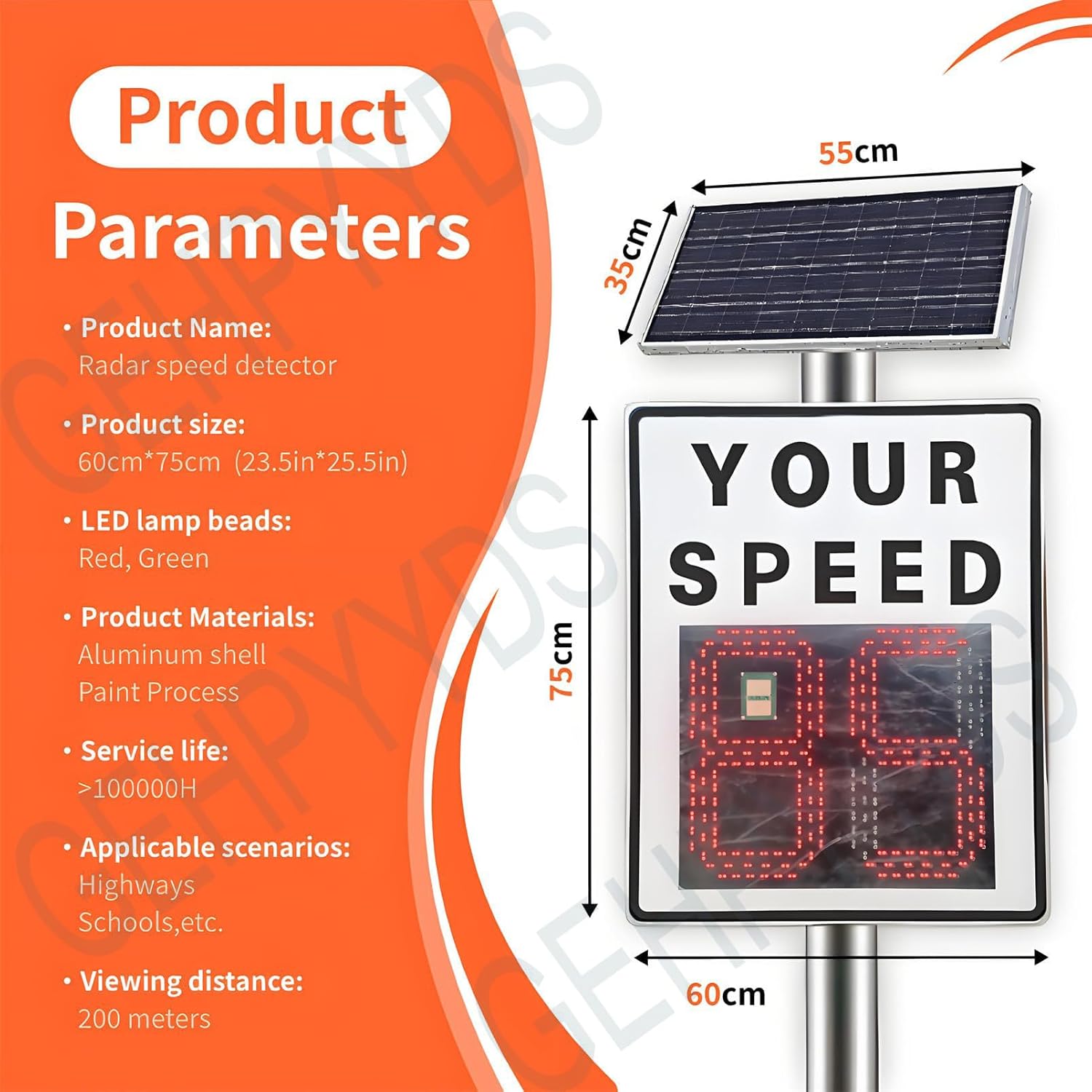 Solar LED Speed Limit Sign - 75x60cm Waterproof Traffic Sign, Easy to Install Solar-Powered Speed Meter for All Weather Outdoor Use on Roads and Streets