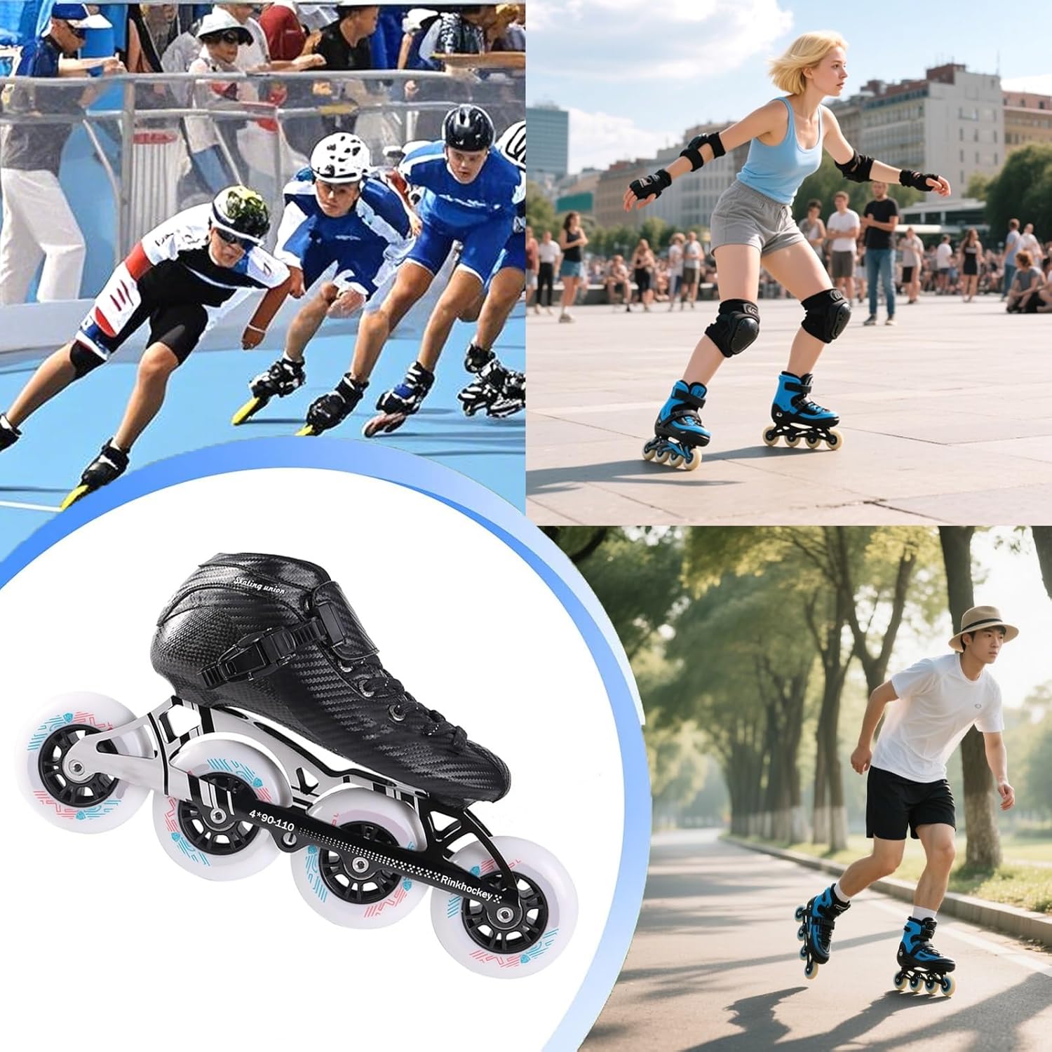 Inline Speed Skates Adult for Women and Mens, Heat Moldable High Performance Racing Skates, Carbon Fiber Professional Fitness Skating Roller Skates, Unisex