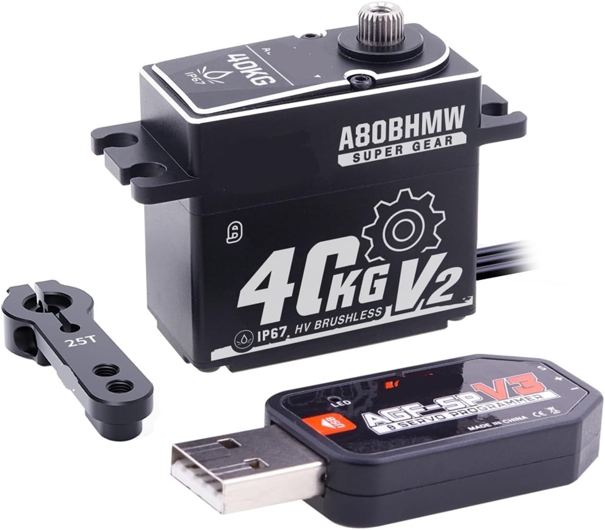 A80BH V2 Steel Gear 40KG Programmable Waterproof RC Steering Servo for 1/10 Scale(A80BHMW V2 40kg Set3)