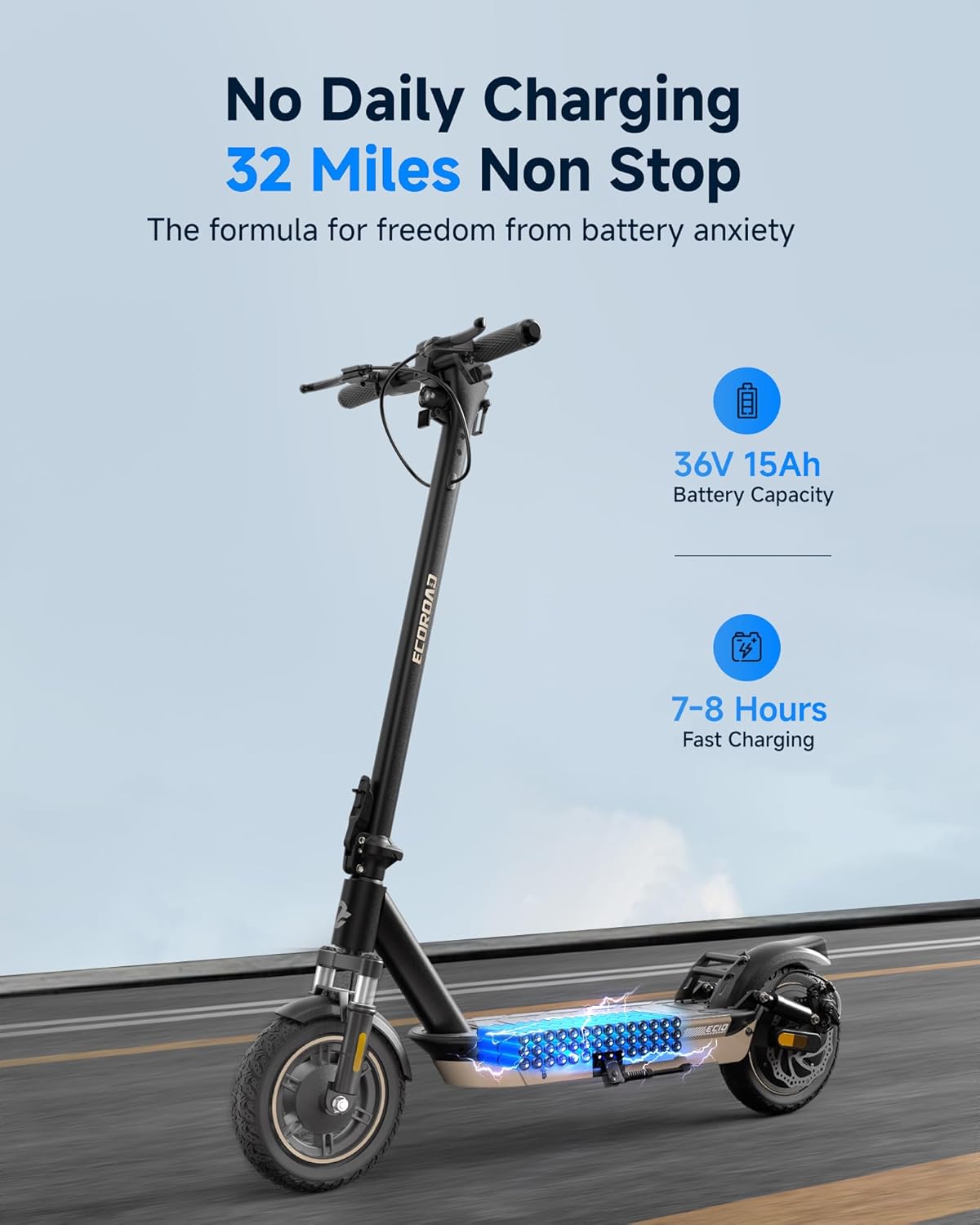 ECOROAD EC10 Electric Scooter for Adults, 500W Motor up to 25 MPH, 32 Miles Long Range, 10