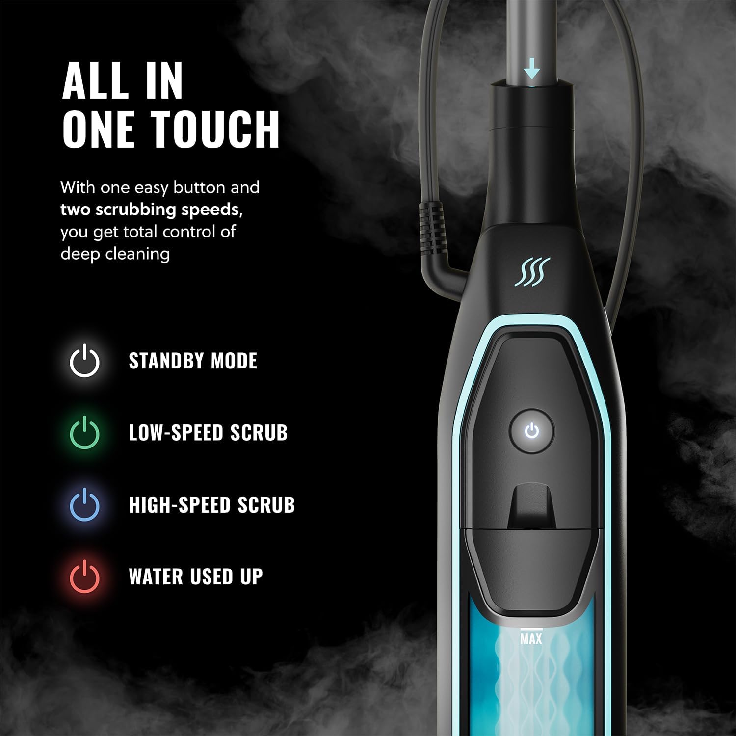 Pursteam ScrubMaster Steam Mop with Dual Scrubbing Head, LED Headlights, Adjustable Steam Control, Anti-Slip Swivel Head, Cable Holder & Upright Lock