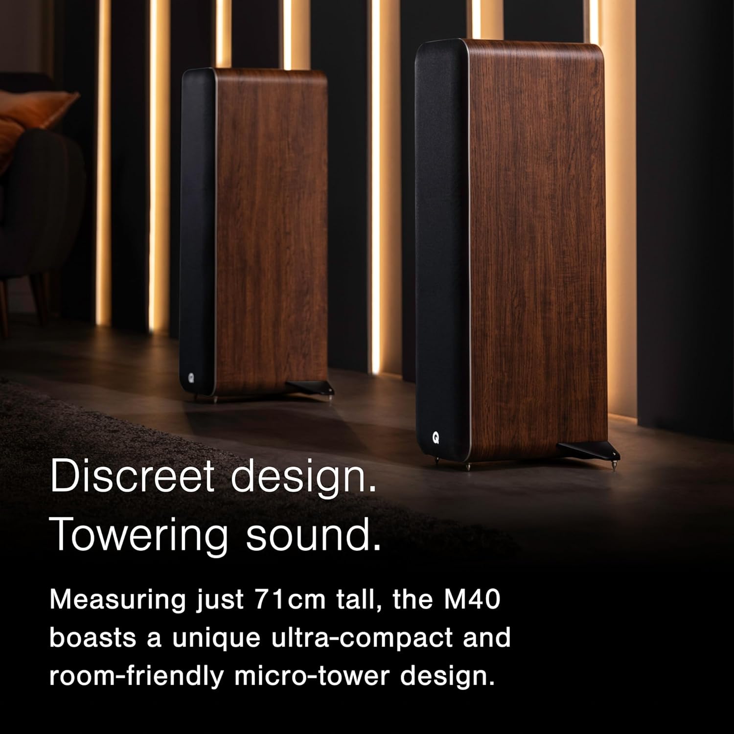 Q Acoustics M40 Bluetooth Powered Floorstanding Speakers HD Wireless Music Home Theatre Surround Sound System Walnut – Tweeter 0.9”, Mid Bass/Driver 5.0”, Freq. Response 38 Hz – 22 kHz