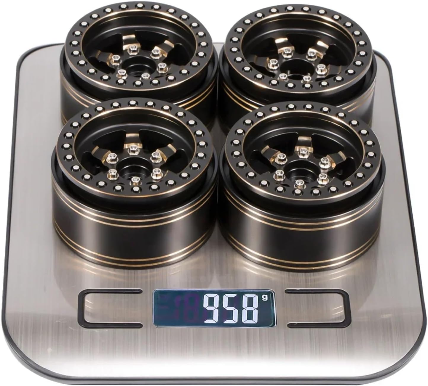 RC Upgrade Accessories for TRX4 for Capra for SCX10 D90 VS4-10 Gen8 CC01 1/10 1/86 Spokes 1.9'' RC Heavy Brass Wheels Rim with Scale Beadlock Hardware