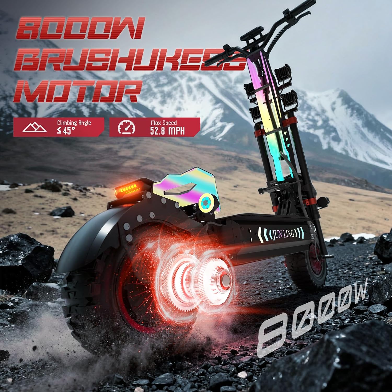 Electric Scooter, 10000W Dual Motor, Max Speed 75-85km/h, 60V 40Ah with 75-120km Range, 13-Inch Anti-Slip Puncture-Proof Vacuum Tires, Front & Rear Hydraulic Suspension, Foldable Design for Adults