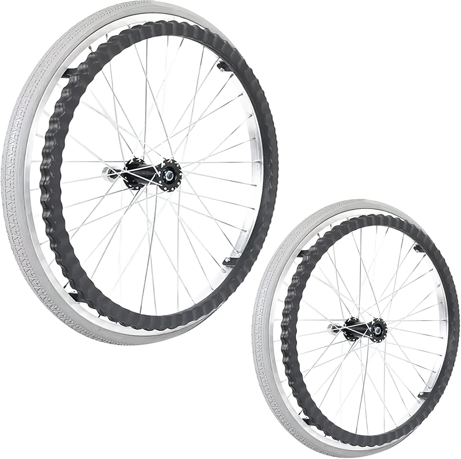 Wheelchair Replacement Wheels 2 Pack, 24 Inch Non-Pneumatic Solid Wheelchair Rear Wheel, Non-Slip Puncture Proof Wheelchair Caster Assembly, with Mounting Rod (Color : Greys, Size : 24inch(6