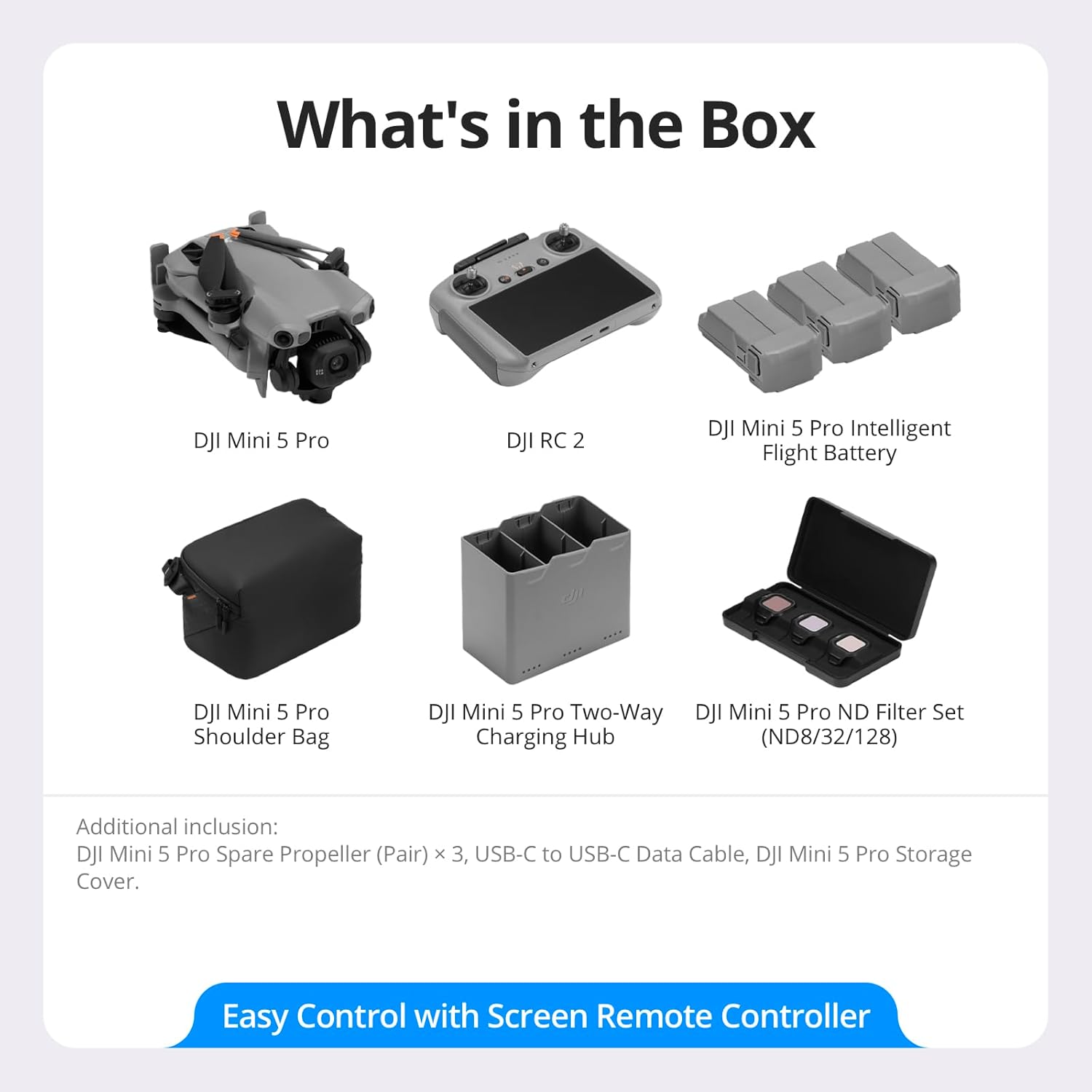 DJI Mini 5 Pro Fly More Combo with DJI RC 2, Drone with Camera, 1-Inch CMOS, 4K Drone for Beginners with Omnidirectional Obstacle Sensing, ActiveTrack 360°, 225° Gimbal Rotation, 3 Batteries