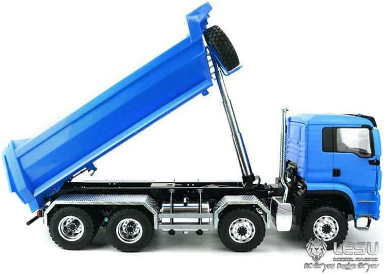 LESU 8x8 1:14 RC Dump Truck Hydraulic Remote Control Metal Tipper Car Model Lock Differential Steering Servo 2-Speed High Torque Transmission(Blue)