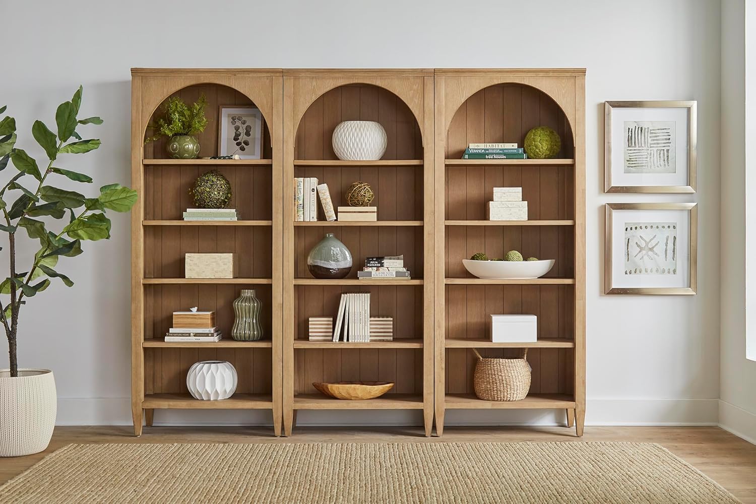 Modern Wood Open Bookcase Wall, Office Shelving, Storage Cabinet, Light Brown