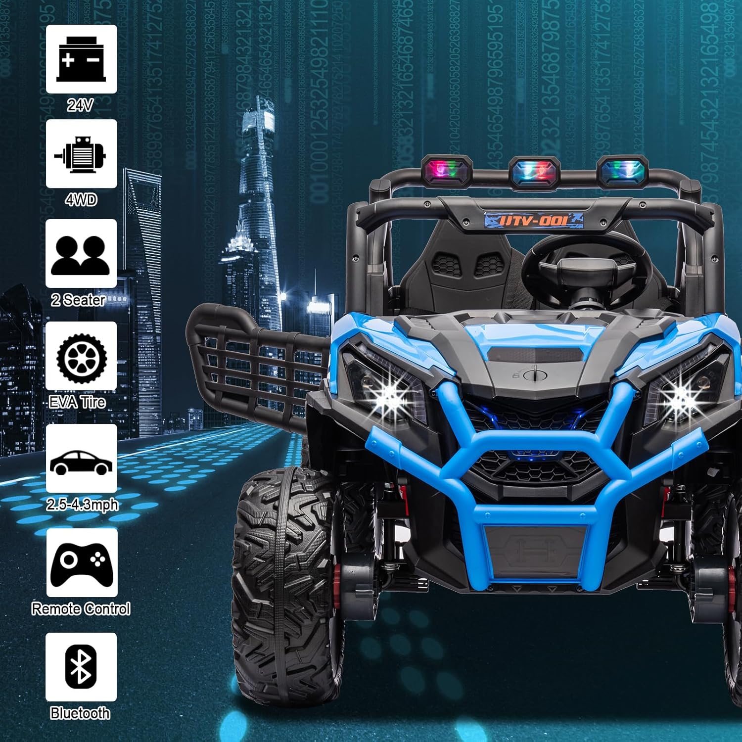 FINITO 2 Seats 24V 4x4 Motorized Ride on UTV Ride on Toy Car Remote Control, Kids Electric Ride on UTV,Off-Road Electric Vehicles for Boys Girls, Blue