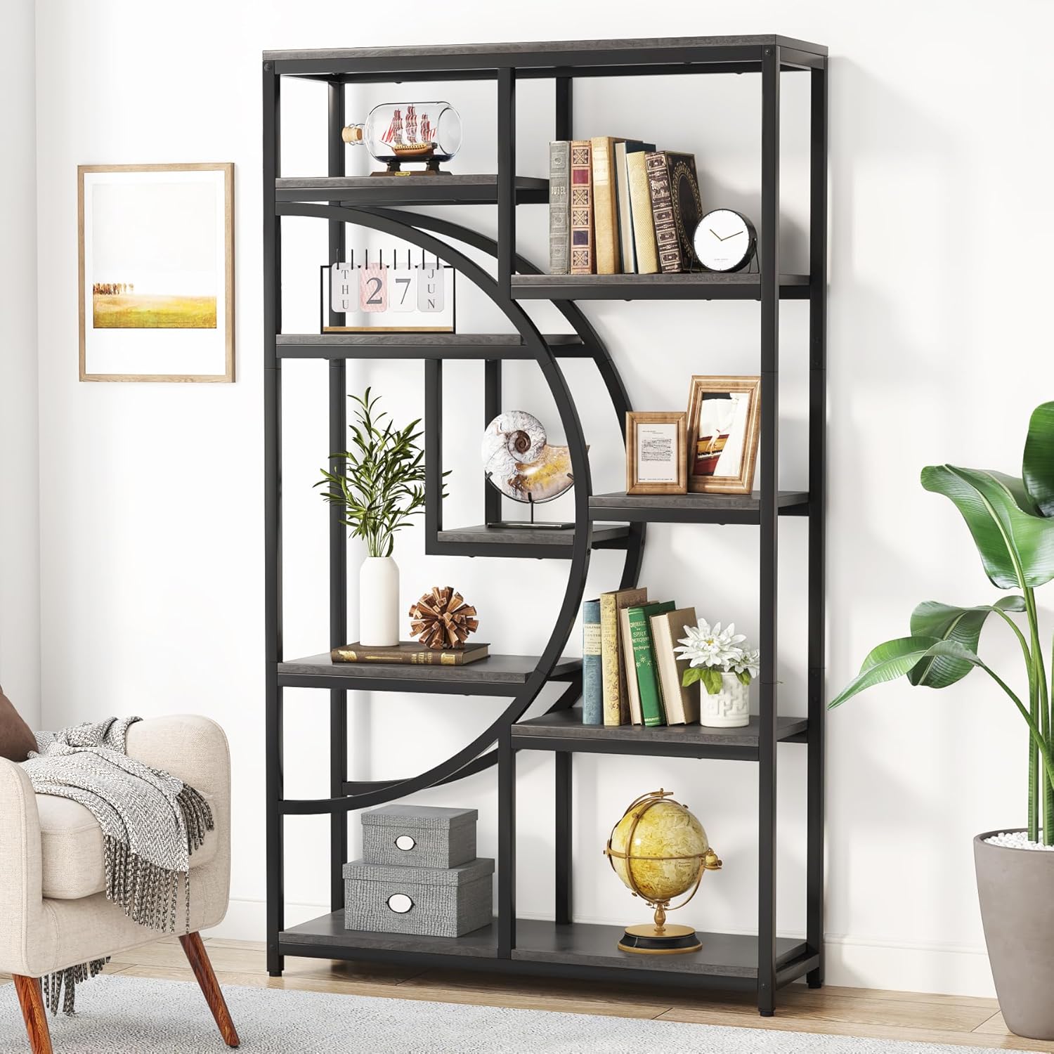 Tribesigns Bookshelf Industrial 5 Tier Etagere Bookcase, Freestanding Tall Bookshelves Display Shelf Storage Organizer with 9-Open Storage Shelf for Living Room, Bedroom