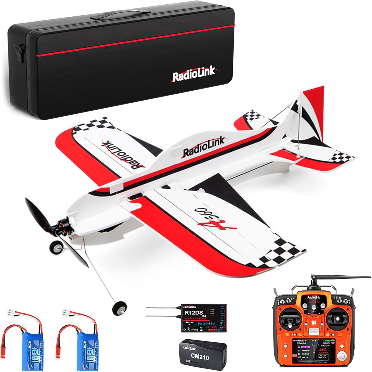 Radiolink A560 PNP (Plug&Play) RC 3D Airplane & AT10II 12 Channels RC Transmitter and R12DS Receiver, Left Hand Throttle Radio, CM210 2S LiPo Fast Charger Kit, Totally RTF