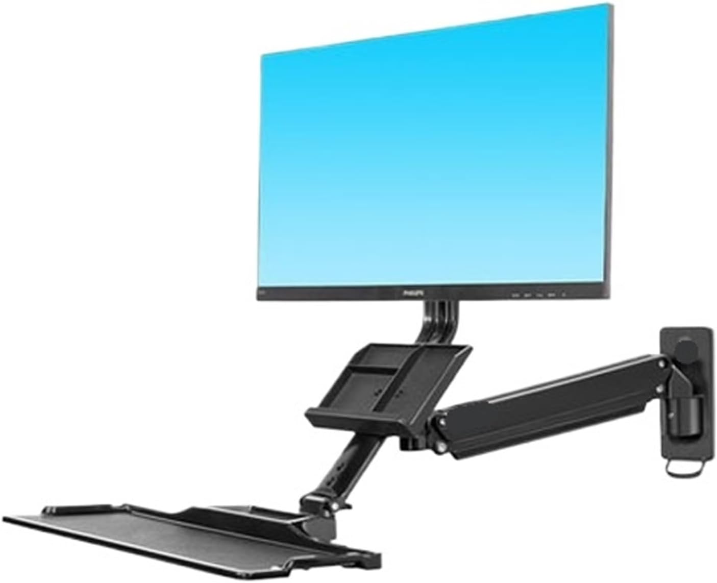 Monitor stand with wall mount and keyboard tray