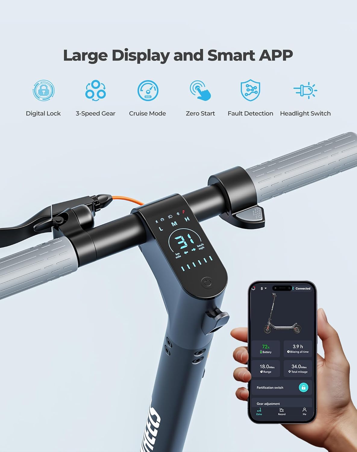 Electric Scooter, Electric Scooter Adults 500W,31 Miles Long Range,10in Tubeless Tires, 15.5mph E Scooter with Smart APP Control for Commuting, Outdoor, Short Travel Gift